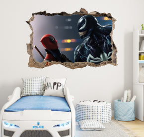 Deadpool Vs Venom Superhero 3D Smashed Wall Decal Sticker Art Decor Mural AVG37