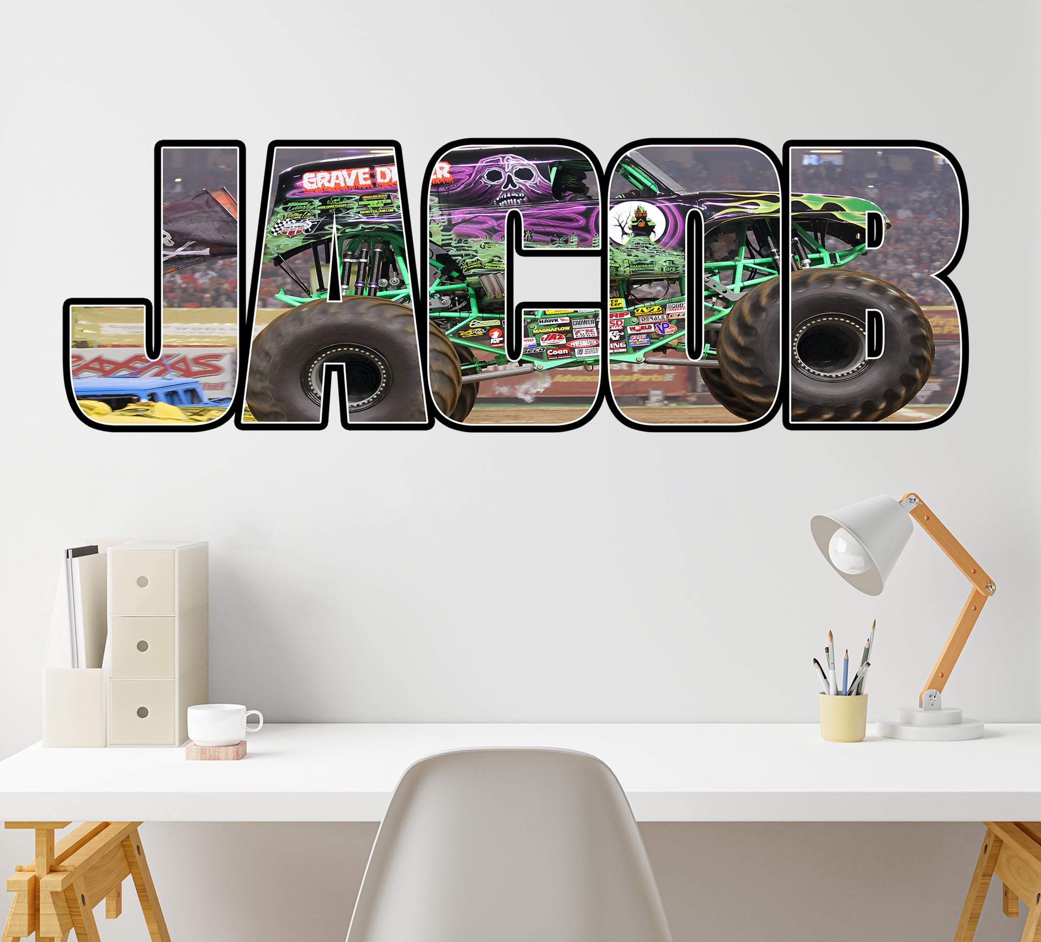Monster Jam Grave Digger Personalized Name Wall Sticker Decal Custom Art MJ01