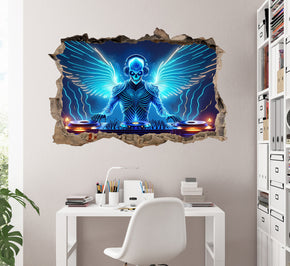 Neon DJ Angel Of Death 3D Smashed Wall Decal Removable Sticker Wall Art Decor OR39