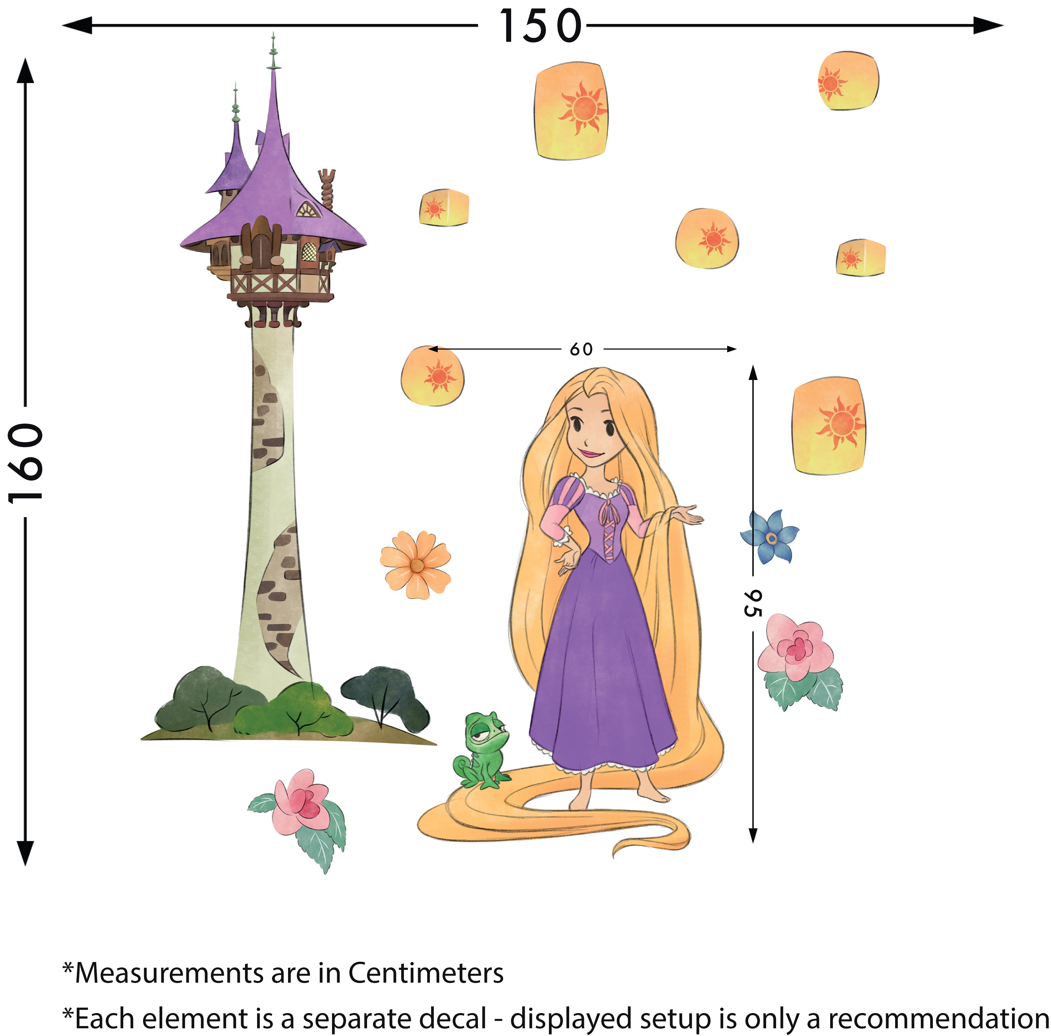 Rapunzel Disney Princess Scene Wall Decal Wall Sticker Kids Room Wall Art RAP07