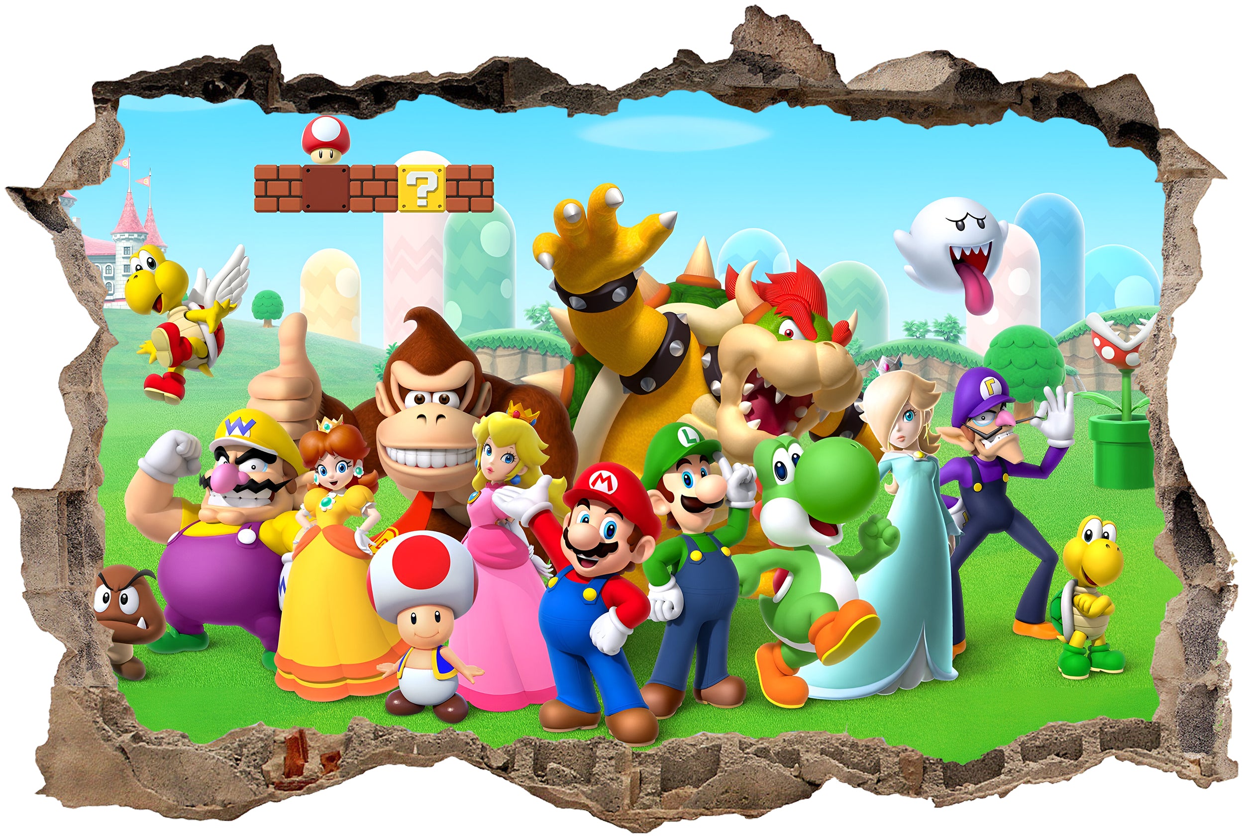 Super Mario Bros 3D Smashed Wall Decal Removable Sticker Art Decor SMR46