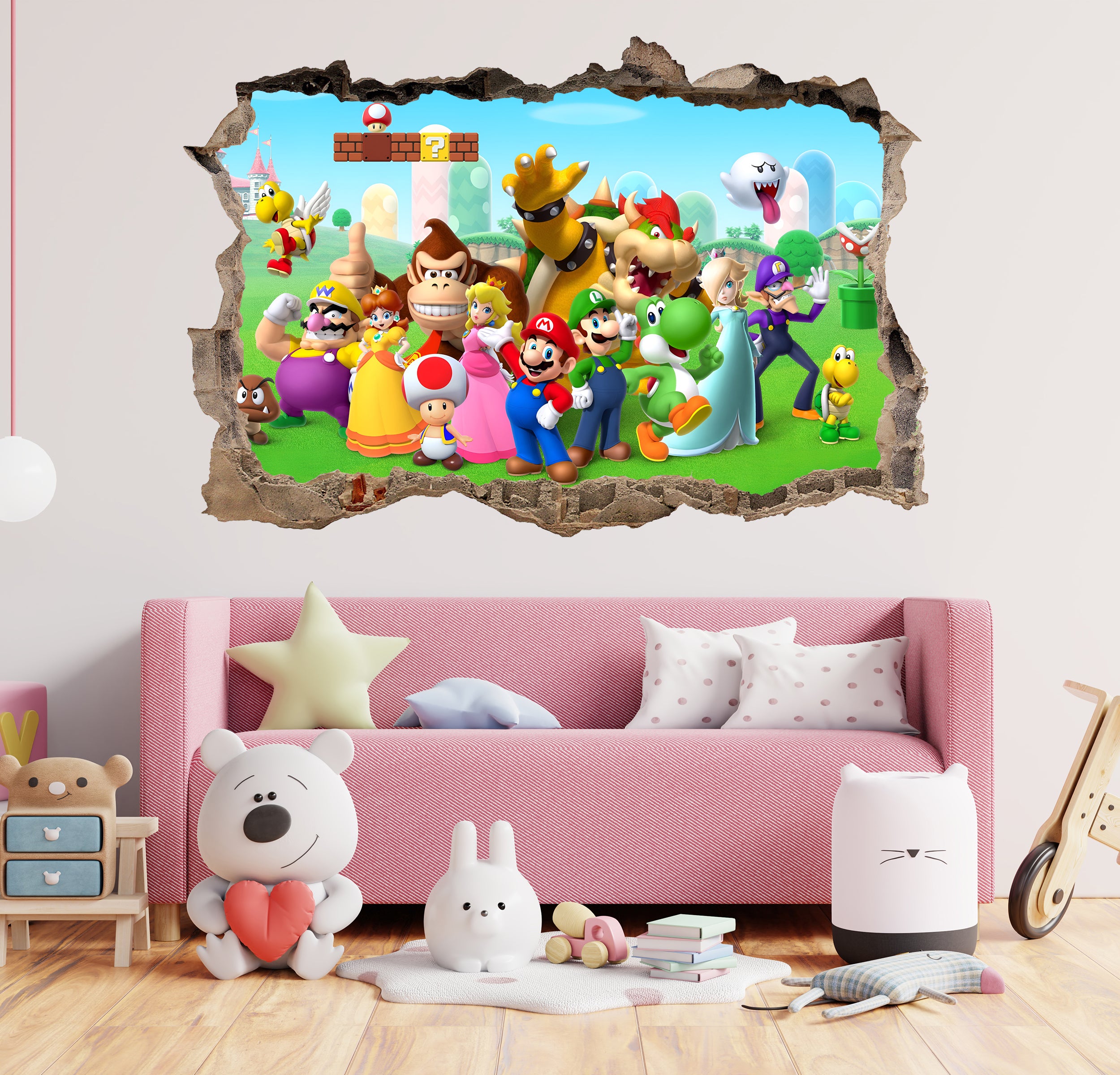 Super Mario Bros 3D Smashed Wall Decal Removable Sticker Art Decor SMR46