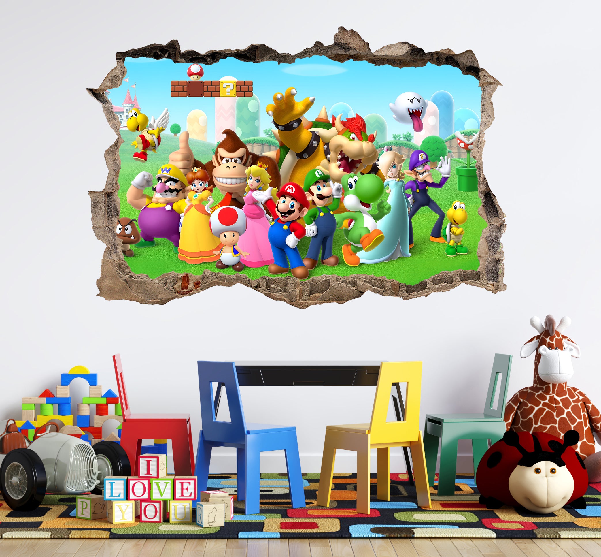 Super Mario Bros 3D Smashed Wall Decal Removable Sticker Art Decor SMR46