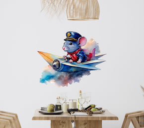 Whimsical Mouse Watercolor Airplane Pilot Wall Decal Sticker Room Art Mural OR37