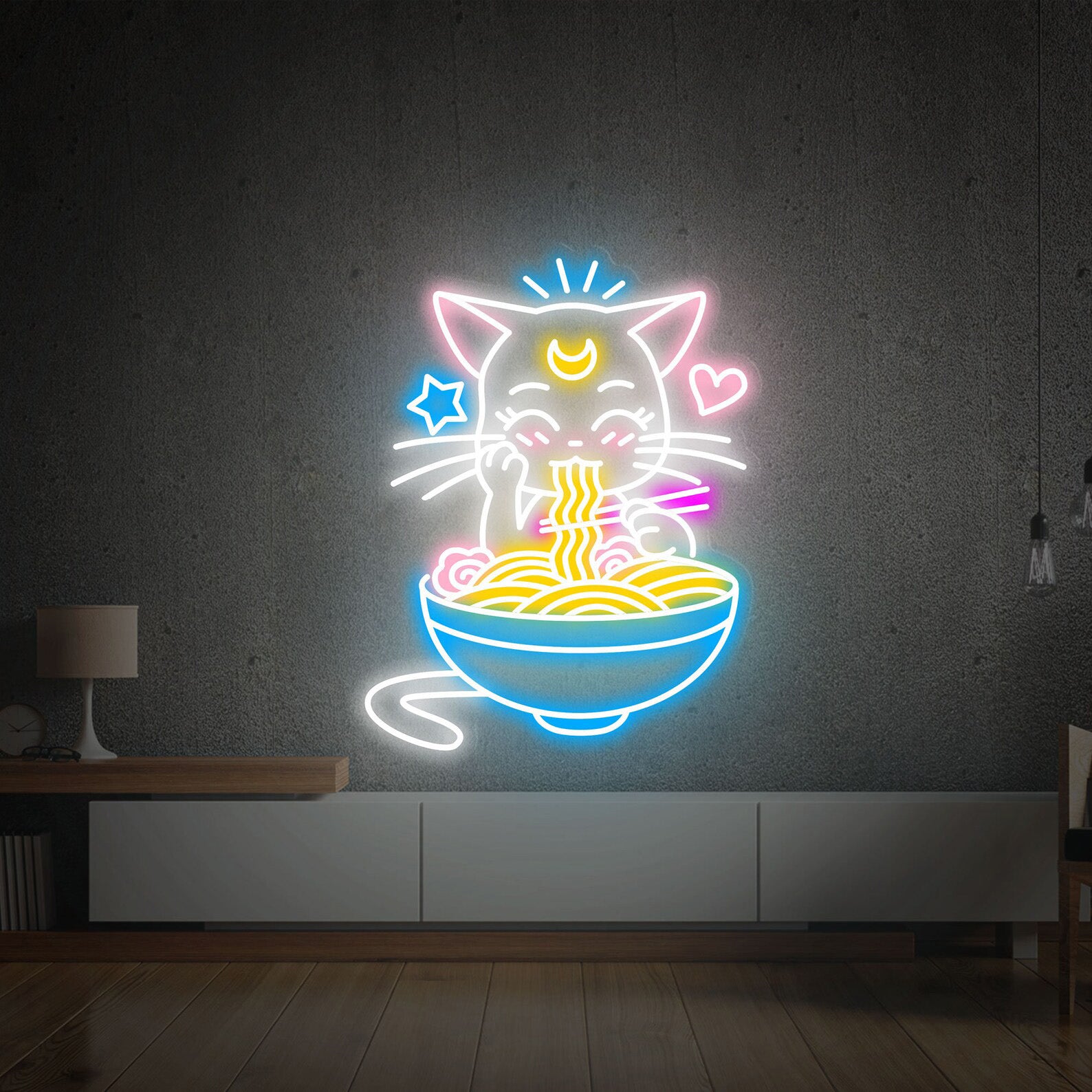Fortune Cat Ramen Neon Sign Decorative Wall Decor