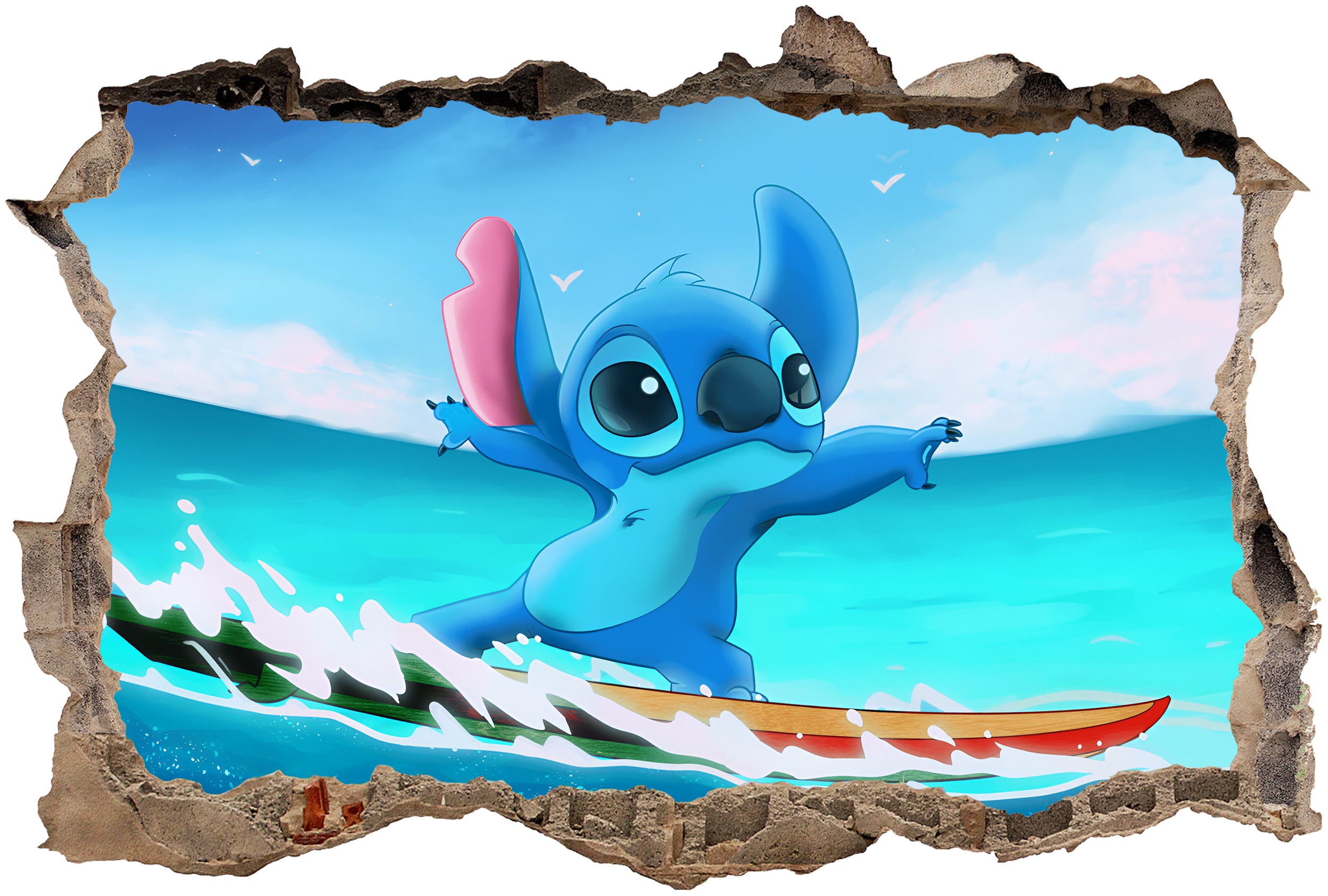 Stitch Surfing 3D Smashed Wall Decal Removable Sticker Art Decor STCH18