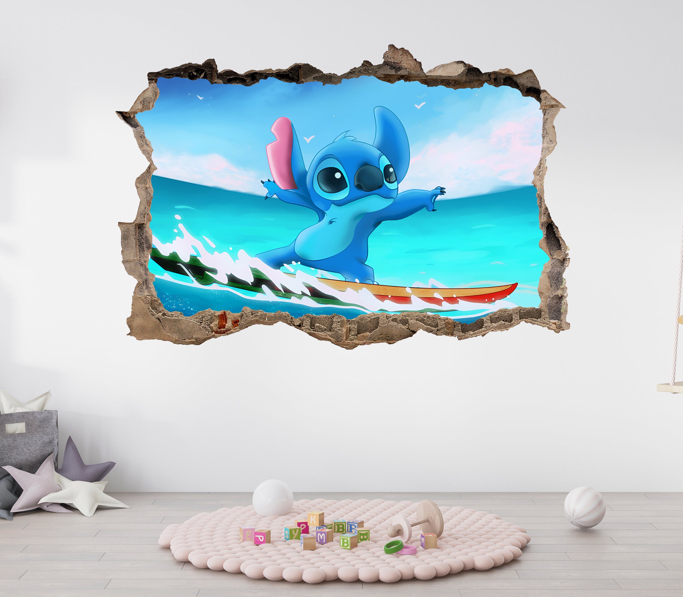 Stitch Surfing 3D Smashed Wall Decal Removable Sticker Art Decor STCH18