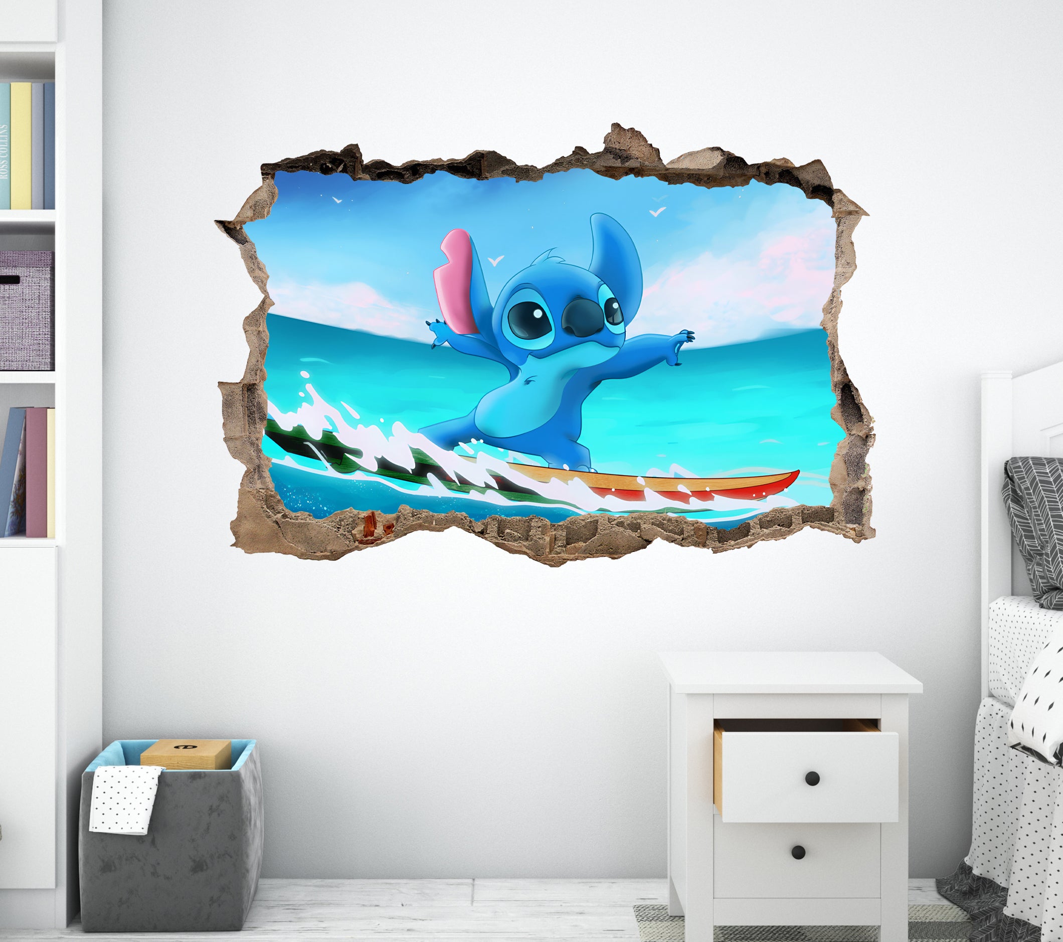 Stitch Surfing 3D Smashed Wall Decal Removable Sticker Art Decor STCH18