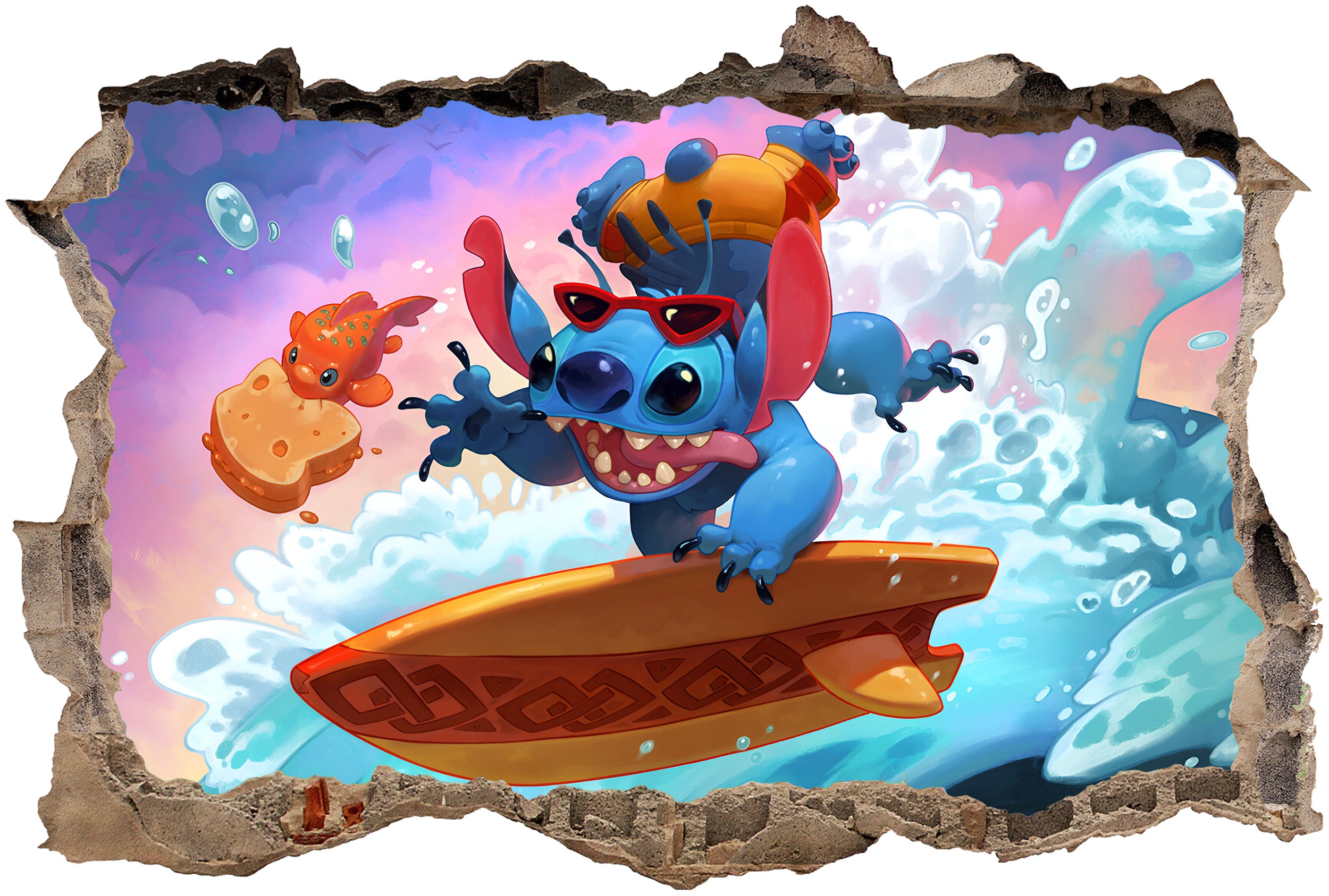 Stitch Surfing 3D Smashed Wall Decal Removable Sticker Art Decor STCH19