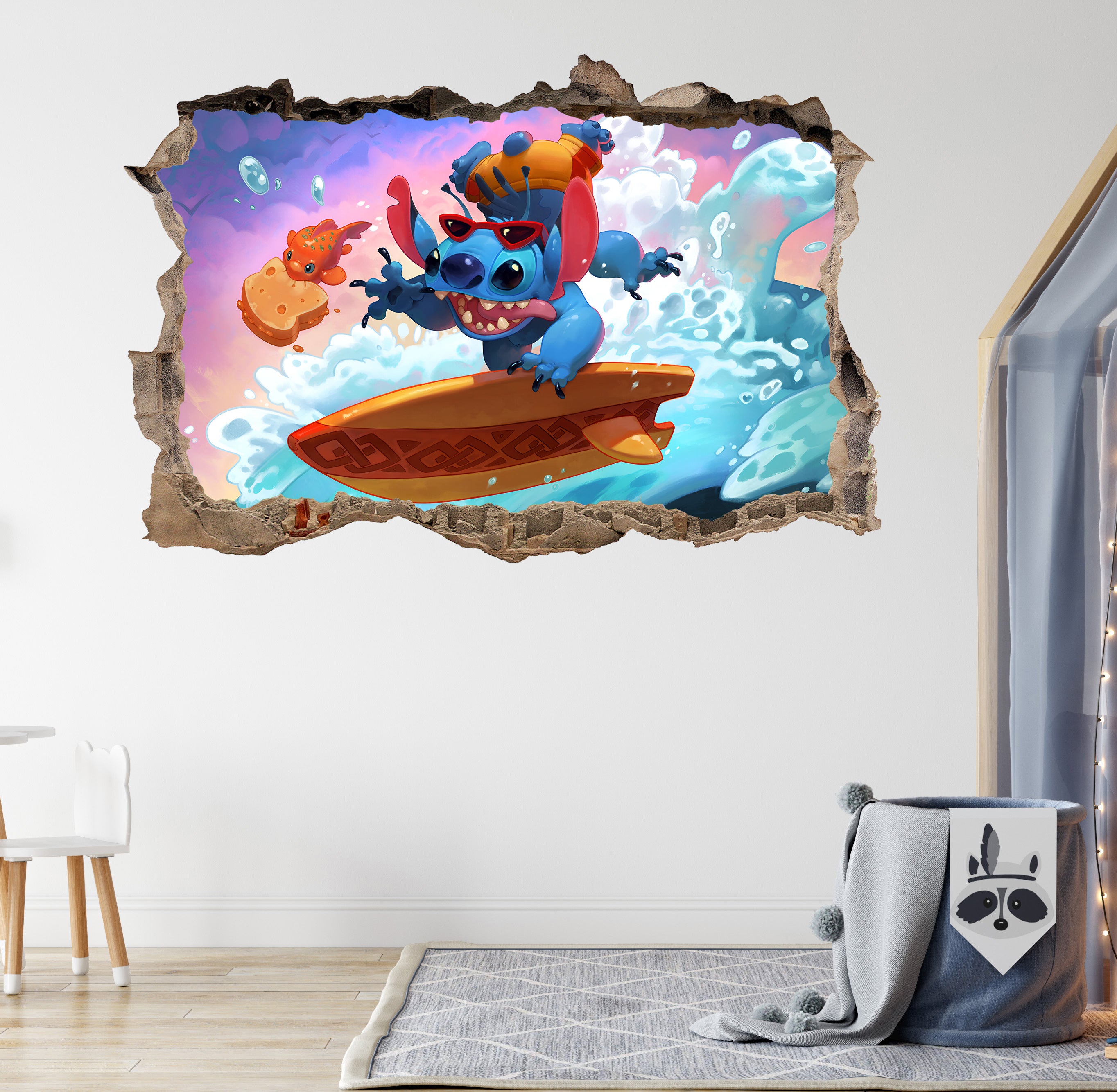 Stitch Surfing 3D Smashed Wall Decal Removable Sticker Art Decor STCH19