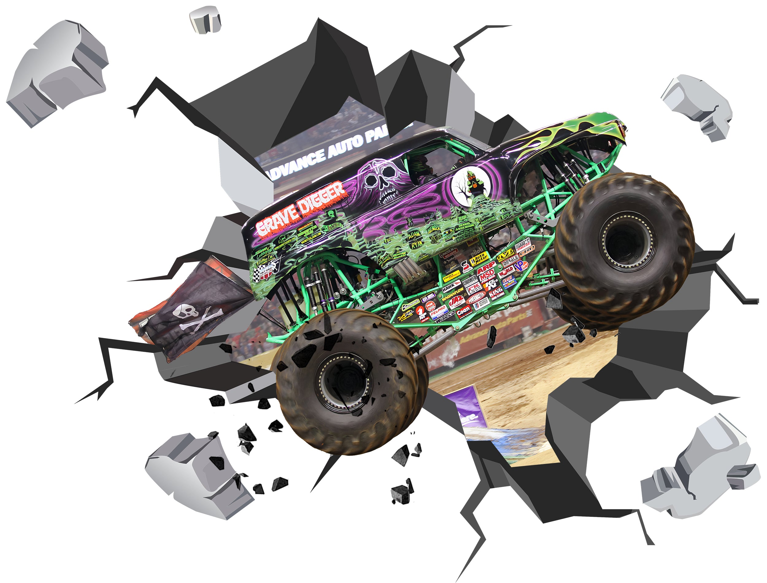 Monster Jam Grave Digger 3D Explosion Wall Sticker Decal Decor Art Mural MJ07