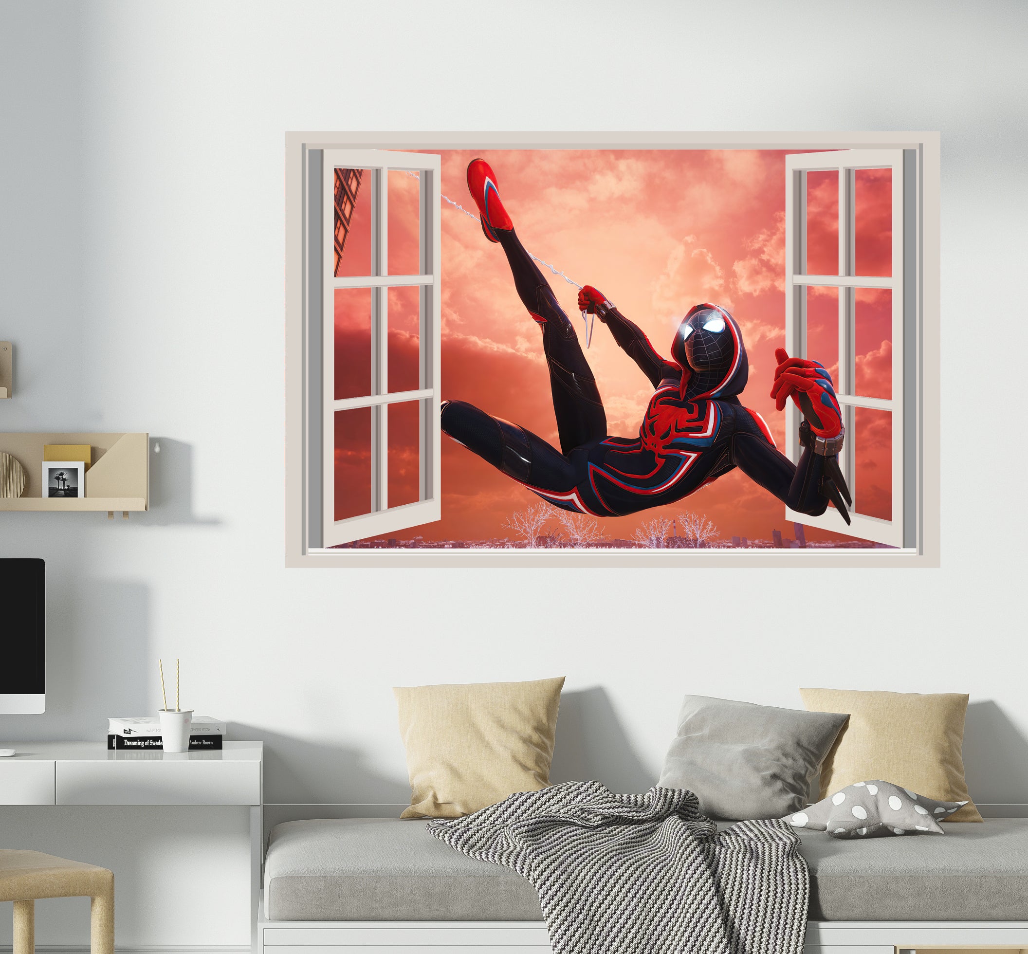 Miles Morales Spiderman 3D Window Wall Decal Removable Sticker Art Decor Mural SPM21