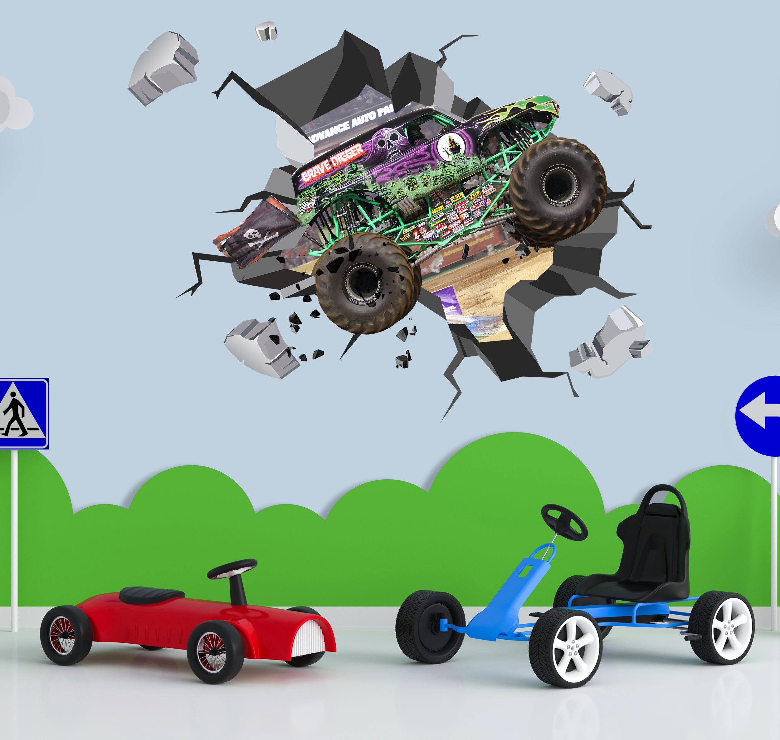 Monster Jam Grave Digger 3D Explosion Wall Sticker Decal Decor Art Mural MJ07