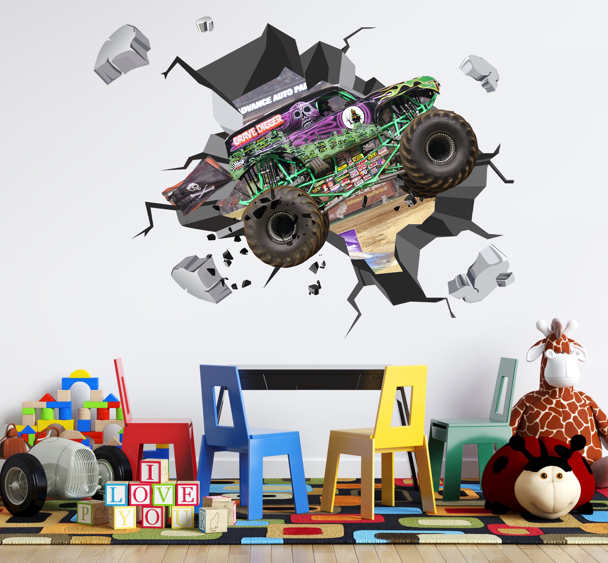 Monster Jam Grave Digger 3D Explosion Wall Sticker Decal Decor Art Mural MJ07