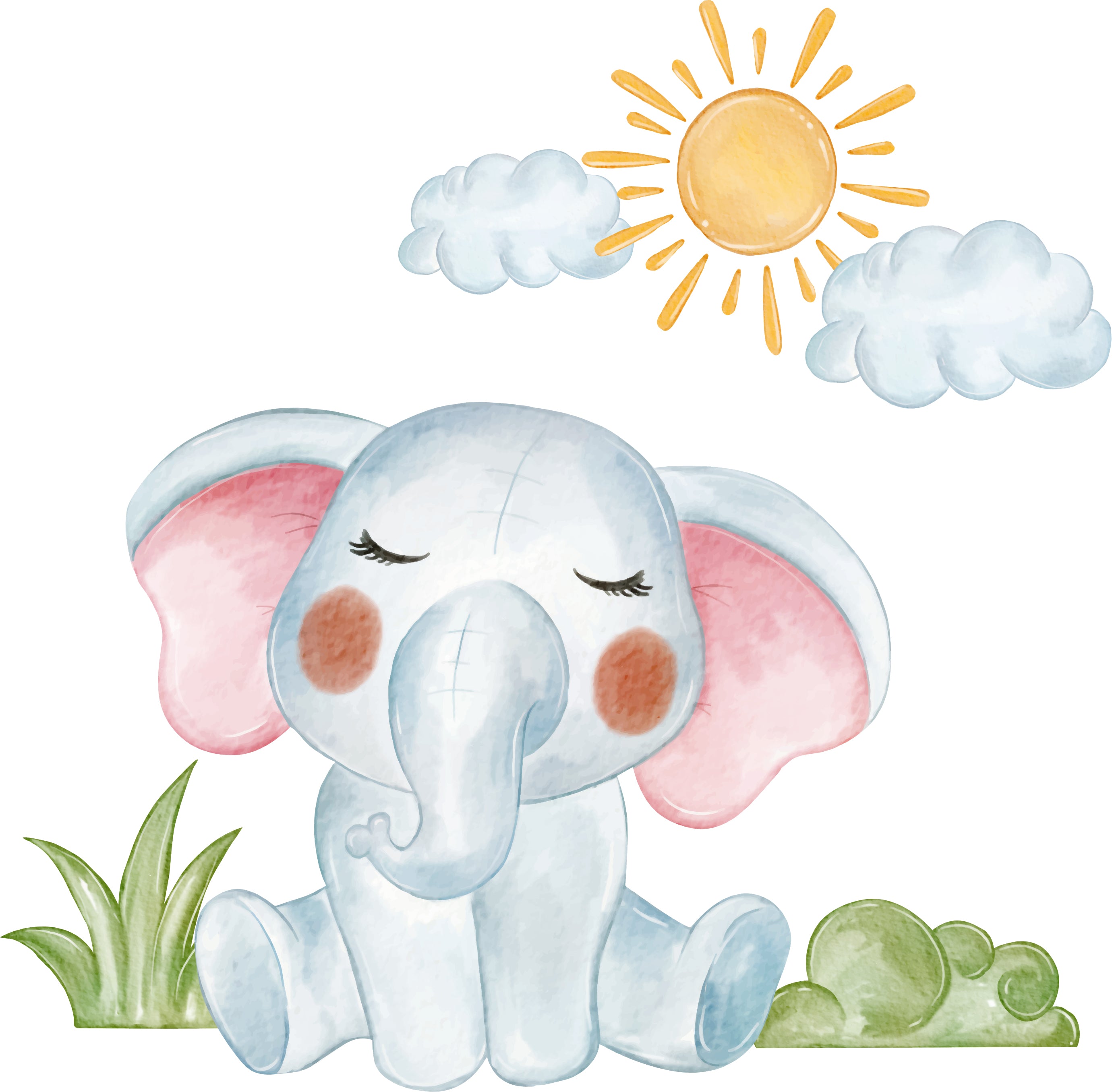 Baby Elephant Watercolor Nursery Wall Sticker Decal