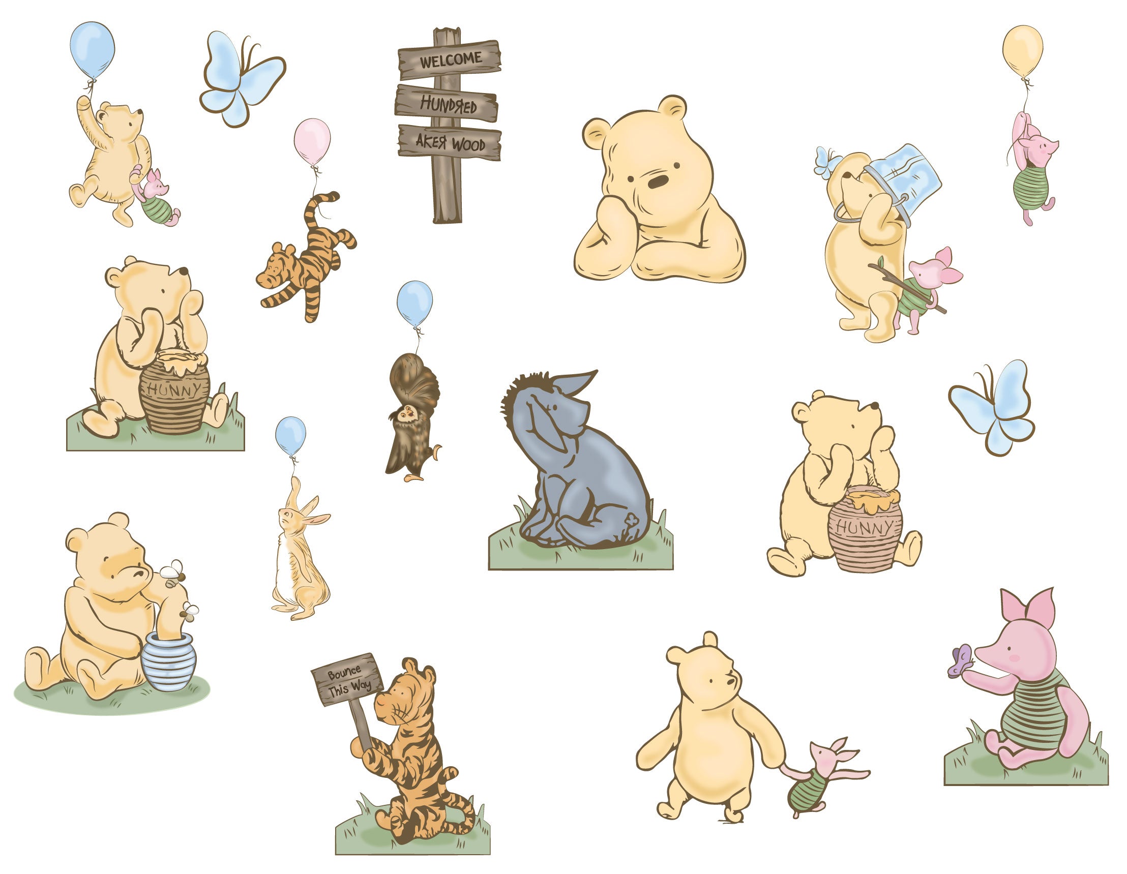 Classic Winnie The Pooh Set Wall Sticker Decal Kids Decor Art Kids Girls WTP22