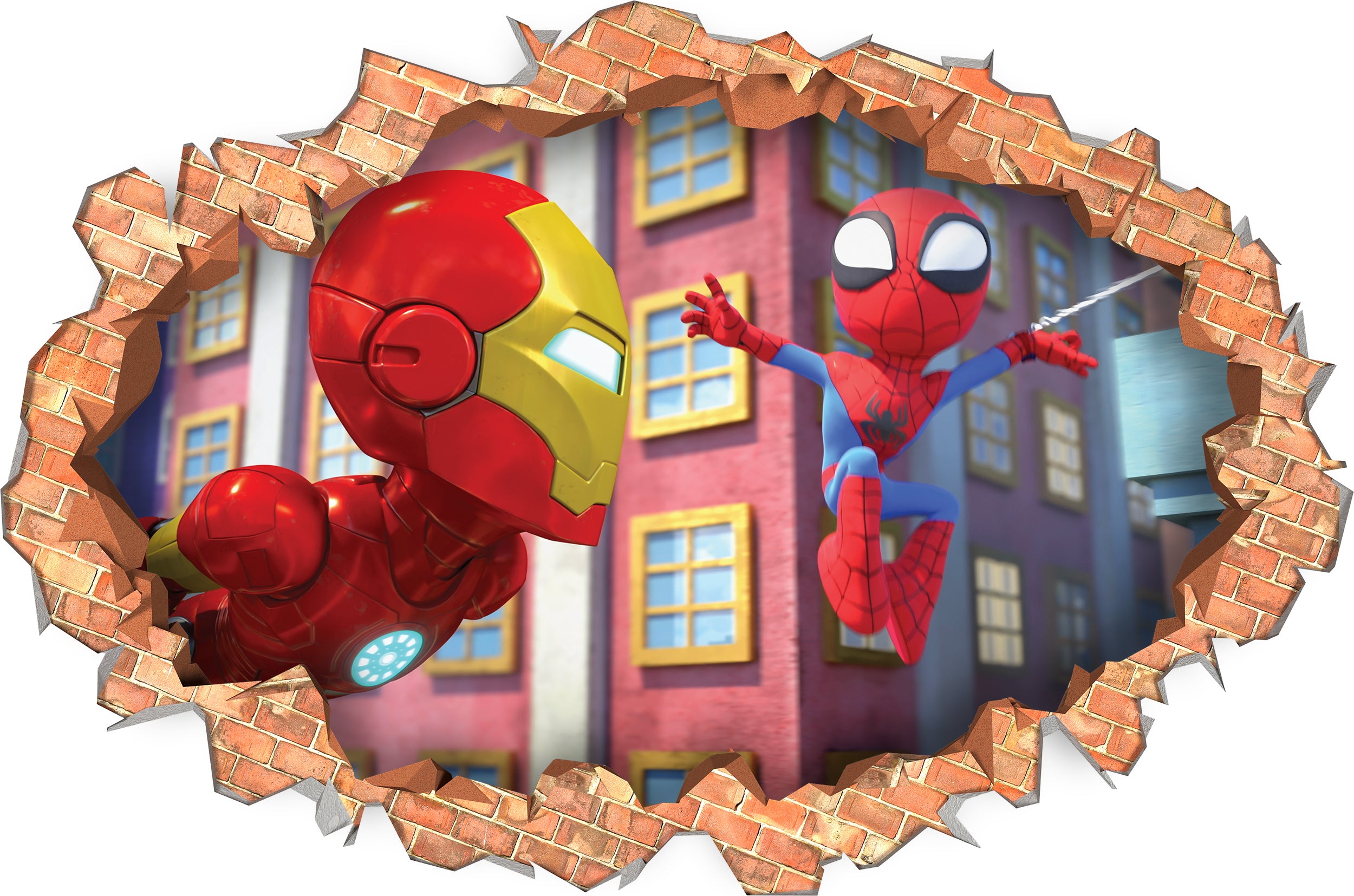 Spidey And His Amazing Friends Wall Sticker 3D Brick Wall Smashed Hole Effect Decal