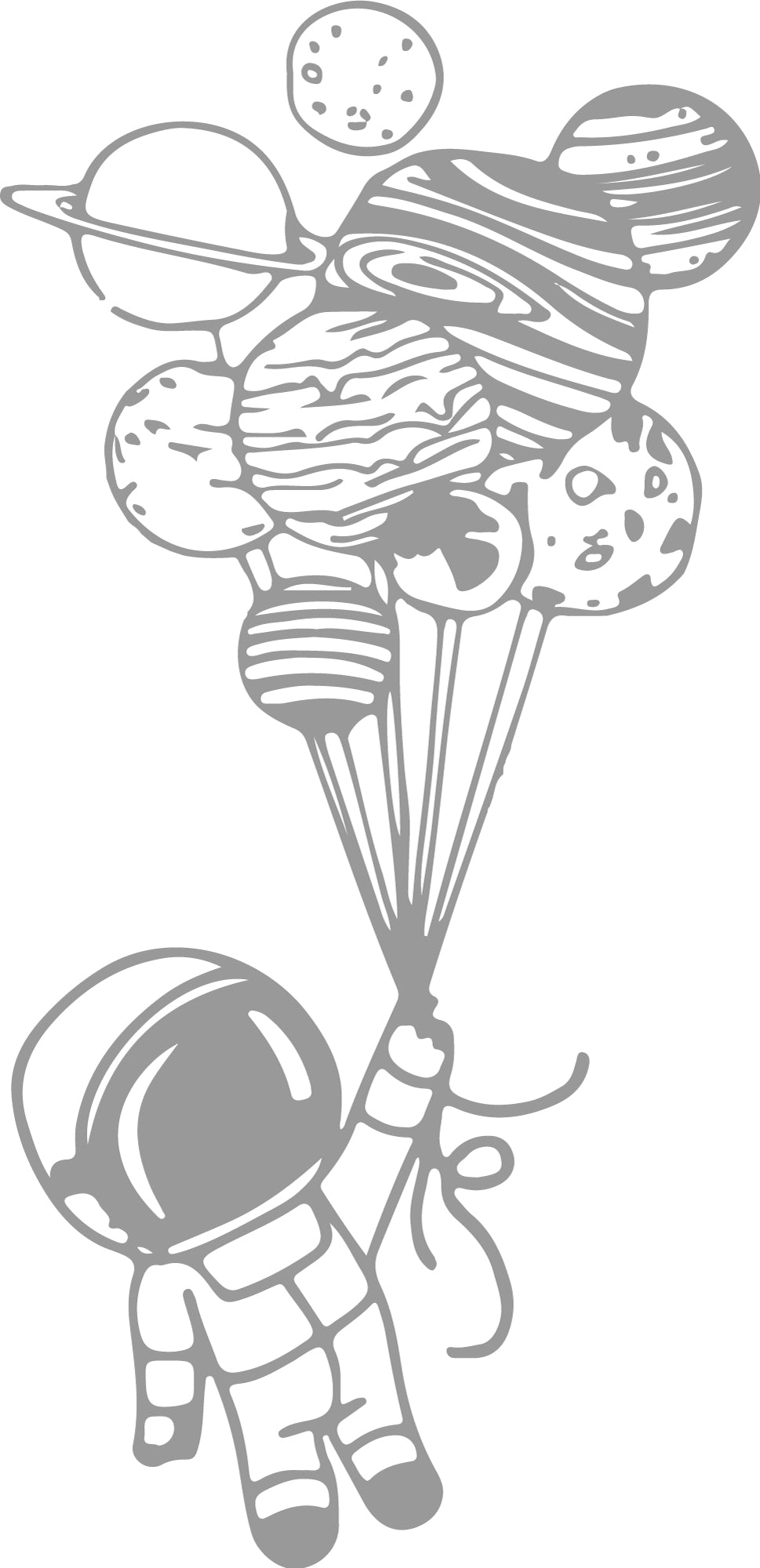 Astronaut Holding Planet Balloons Wall Sticker Decal Stencil Silhouette