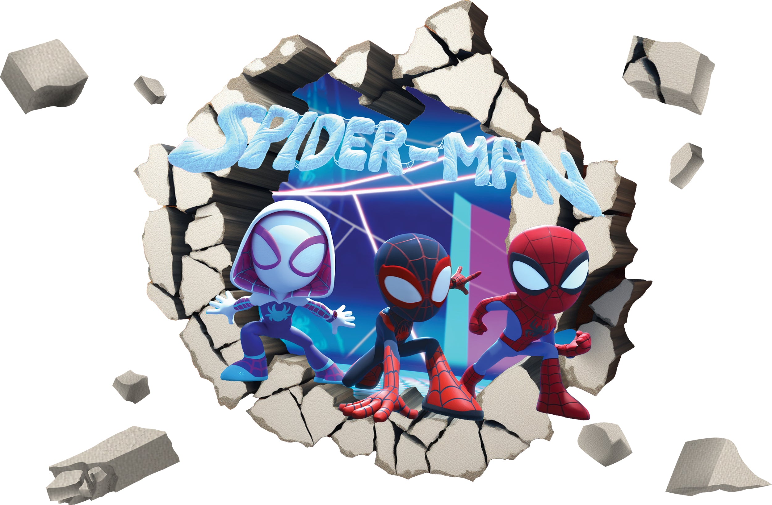 Spidey And His Amazing Friends Wall Sticker 3D Wall Smashed Hole Effect Decal 02