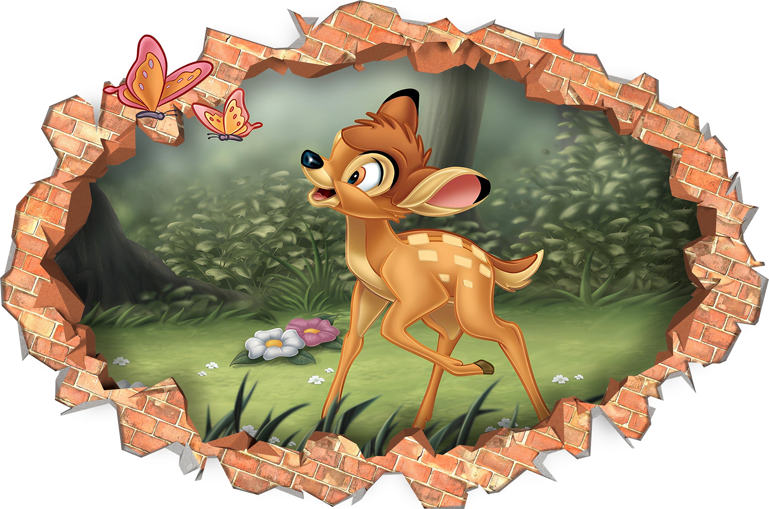 Bambi Wall Sticker 3D Brick Wall Smashed Hole Effect Decal