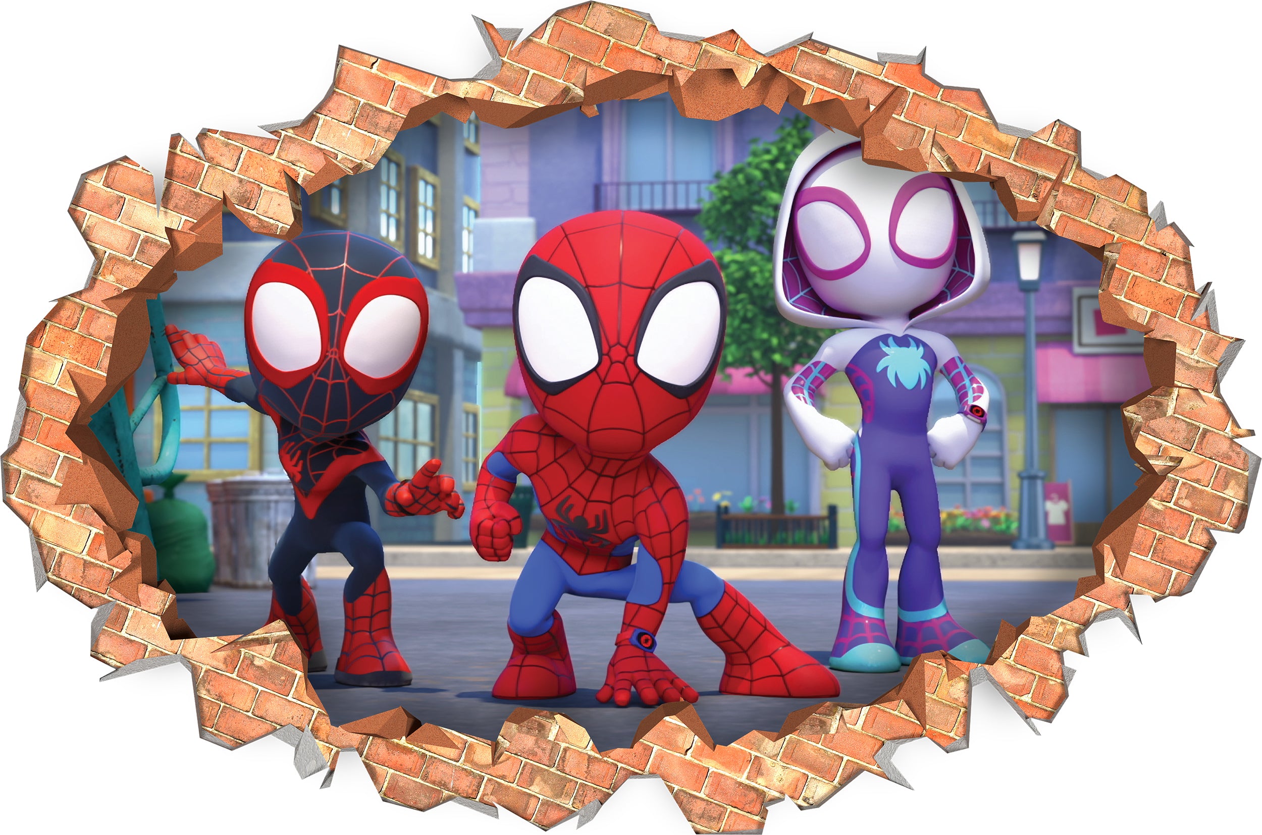 Spidey And His Amazing Friends Wall Sticker 3D Brick Wall Smashed Hole Effect Decal 03