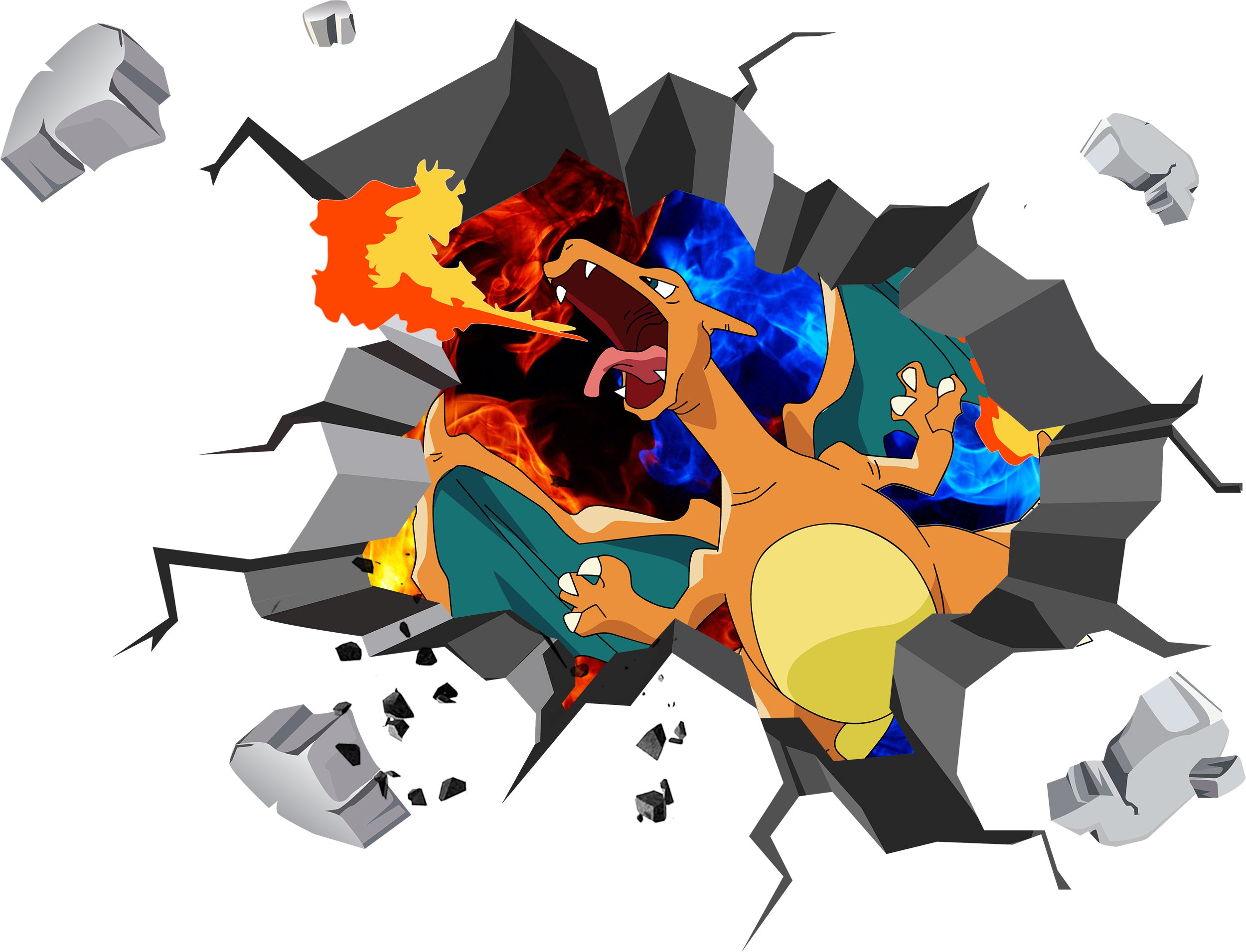 Charizard Fire Breath Pokemon 3D WALL EXPLOSION Decal Wall Sticker Decor Art