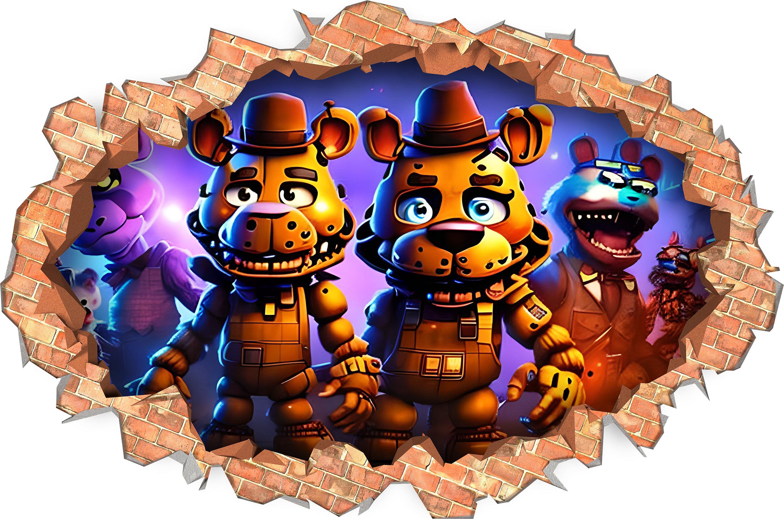 Five Nights At Freddy's Wall Sticker 3D Brick Wall Smashed Hole Effect Decal