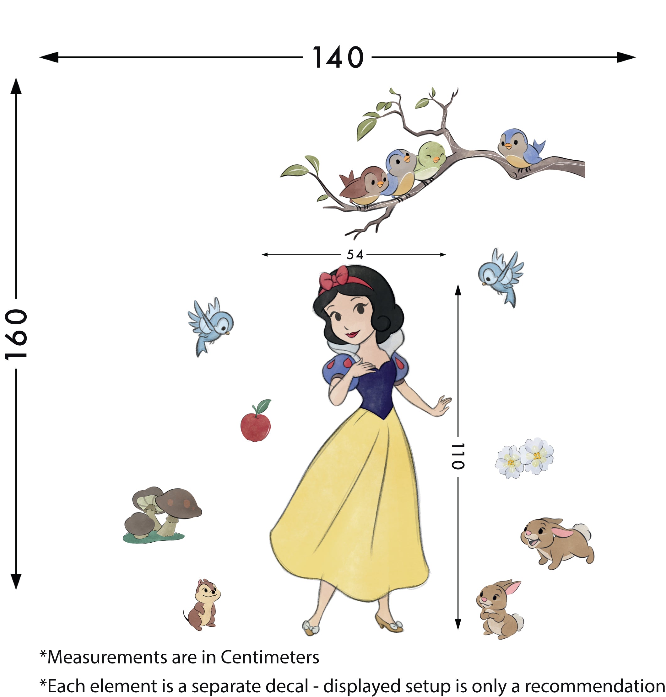 Snow White Disney Princess Scene Wall Decal Wall Sticker Room Wall Art DSP42