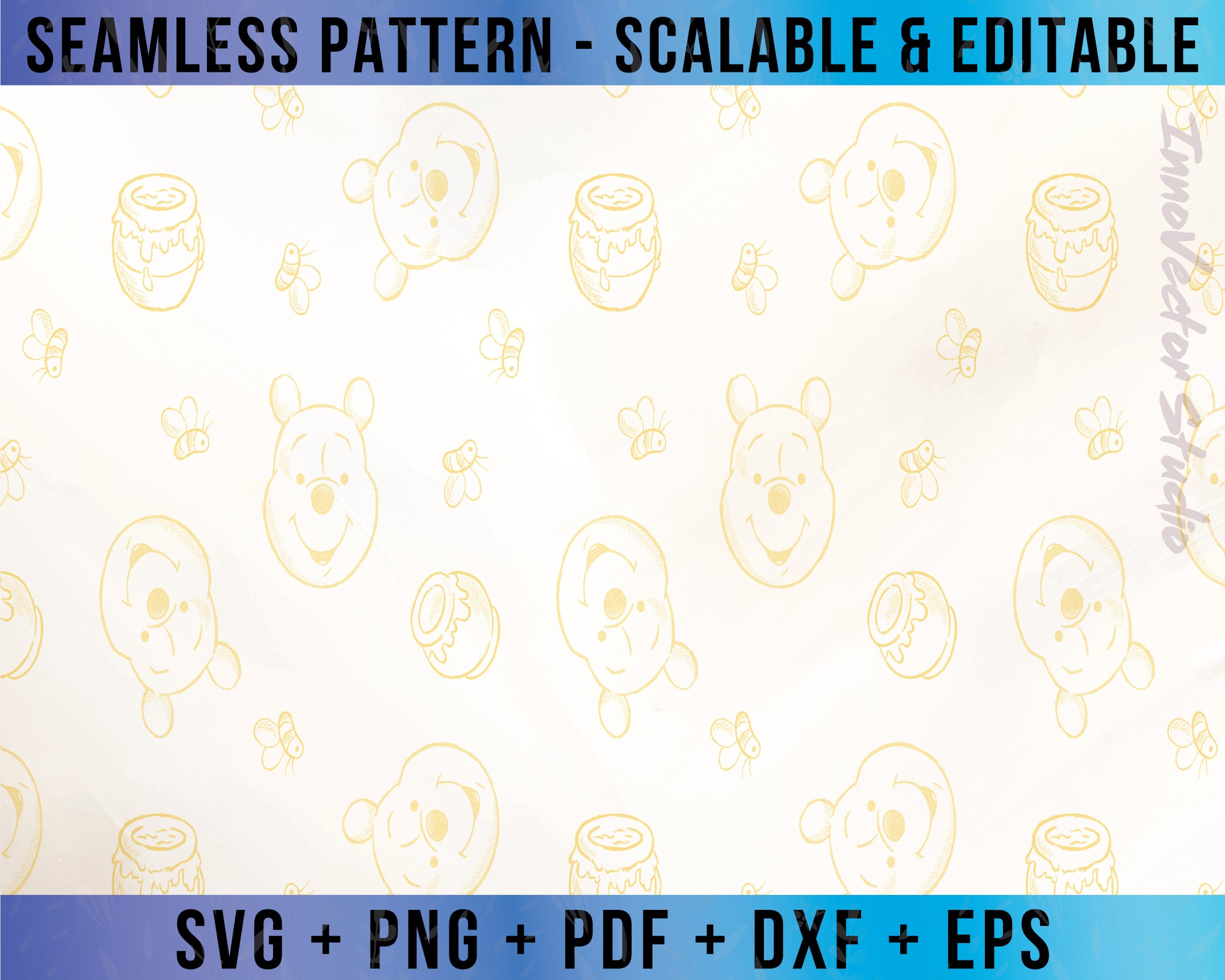 Winnie The Pooh Seamless Pattern SVG Vector for Cricut and Silhouette Digital File Download