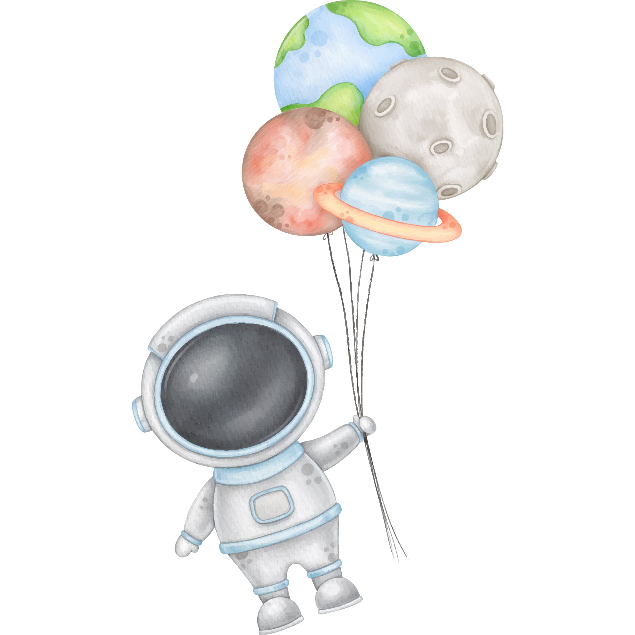 Astronaut Holding Planet Balloons 3D Wall Sticker Decal