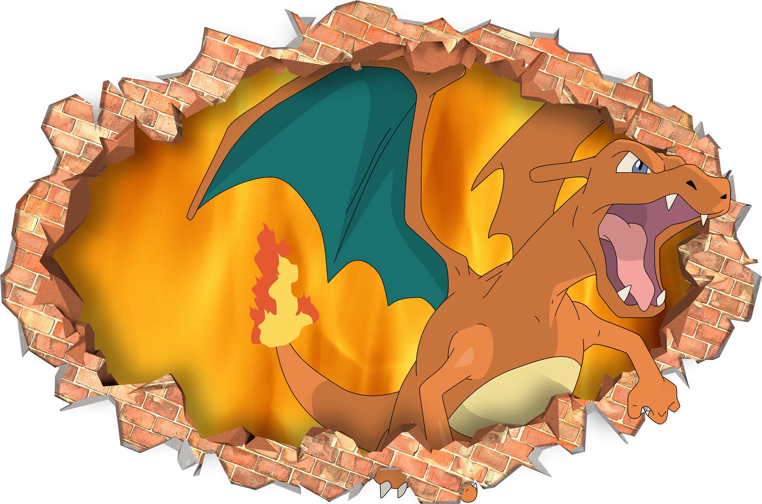 Charizard Pokemon Wall Sticker 3D Brick Wall Smashed Hole Effect Decal