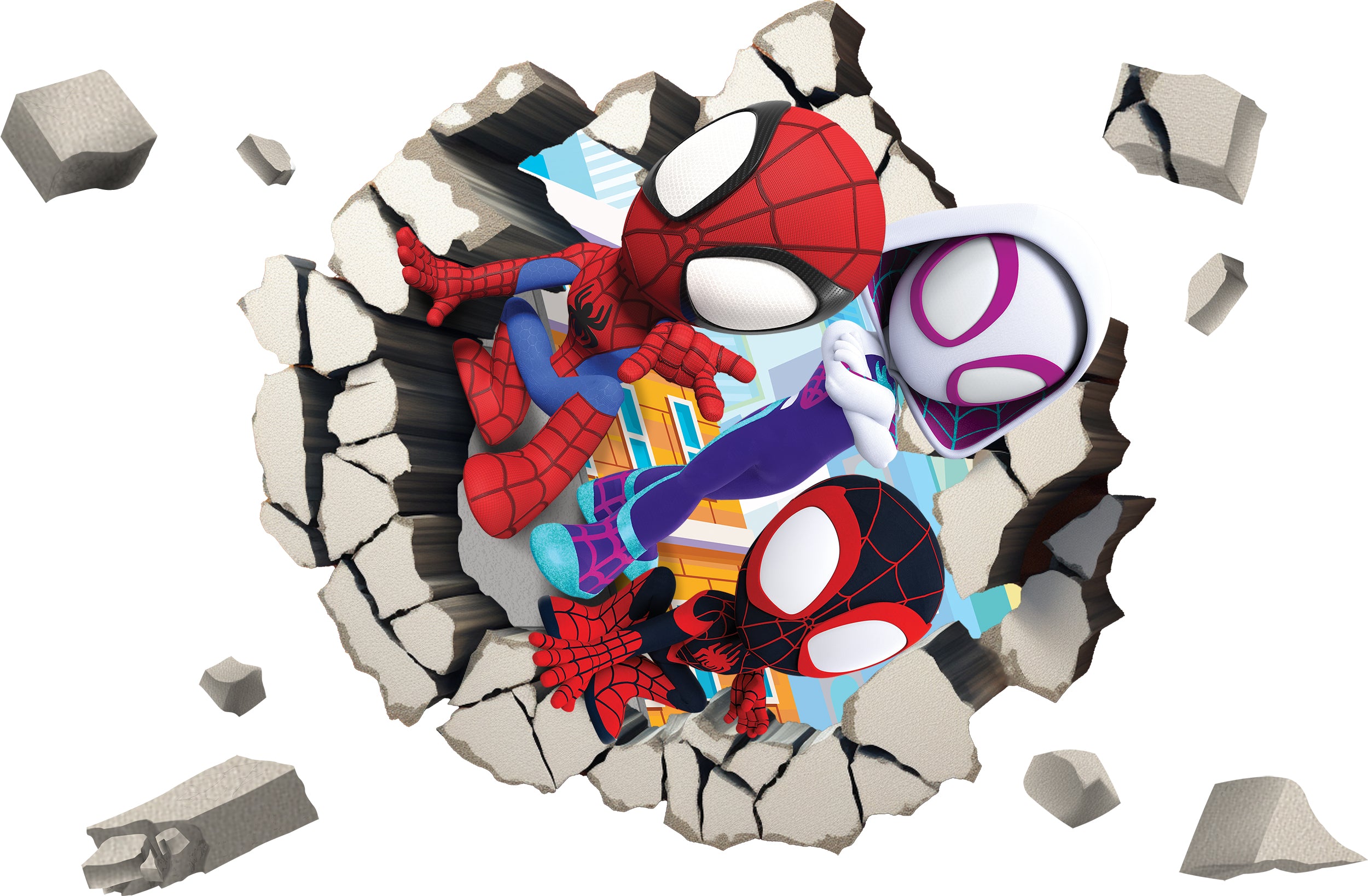Spidey And His Amazing Friends Wall Sticker 3D Wall Smashed Hole Effect Decal