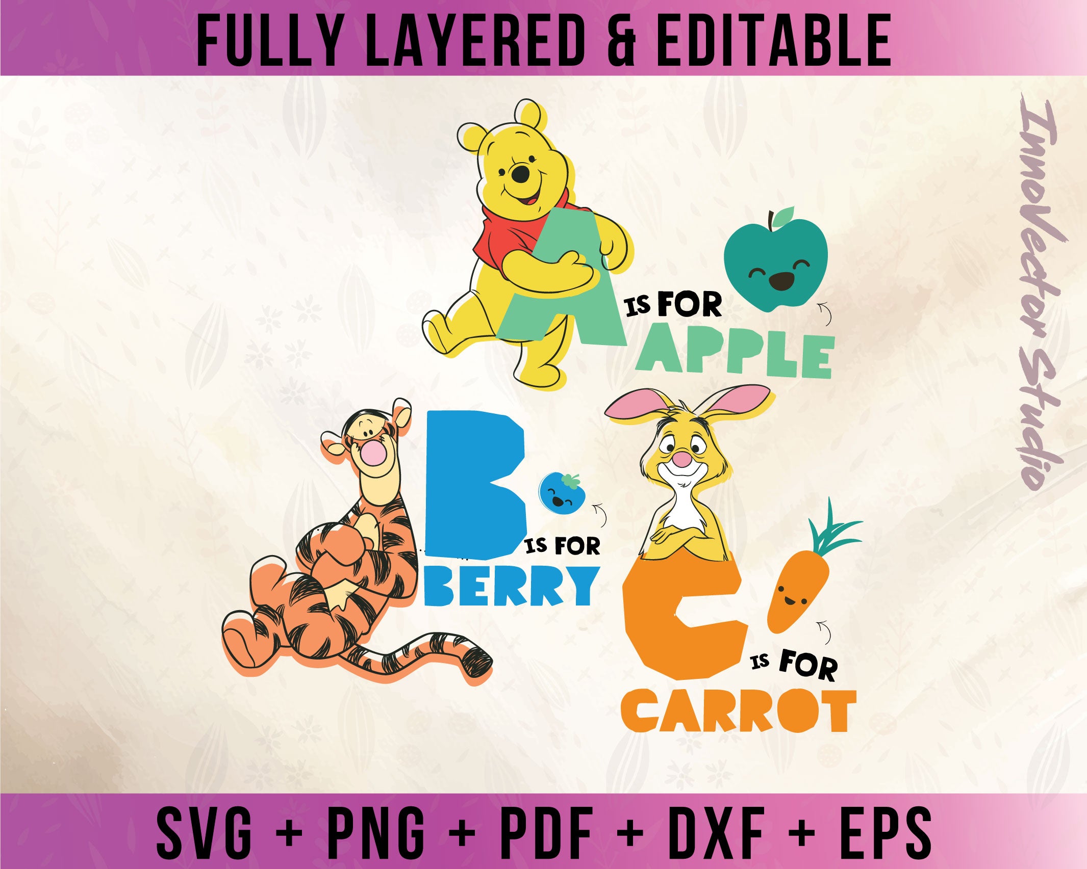 Winnie The Pooh ABC Premium Layered SVG Vector for Cricut and Silhouette Digital File Download