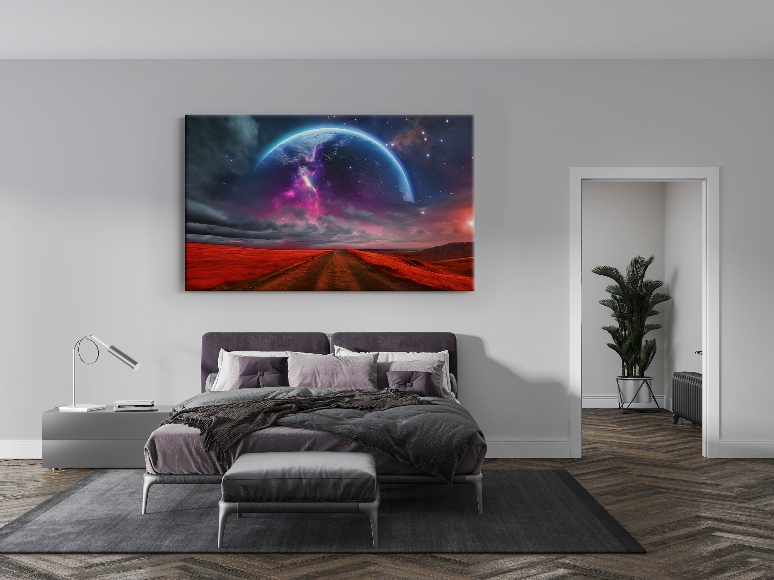 Purple Space Road Painting Artwork Canvas Print Giclee
