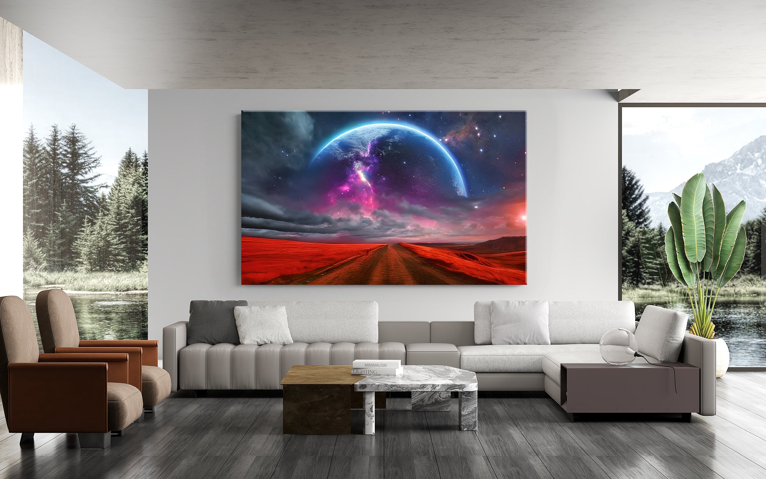 Purple Space Road Painting Artwork Canvas Print Giclee
