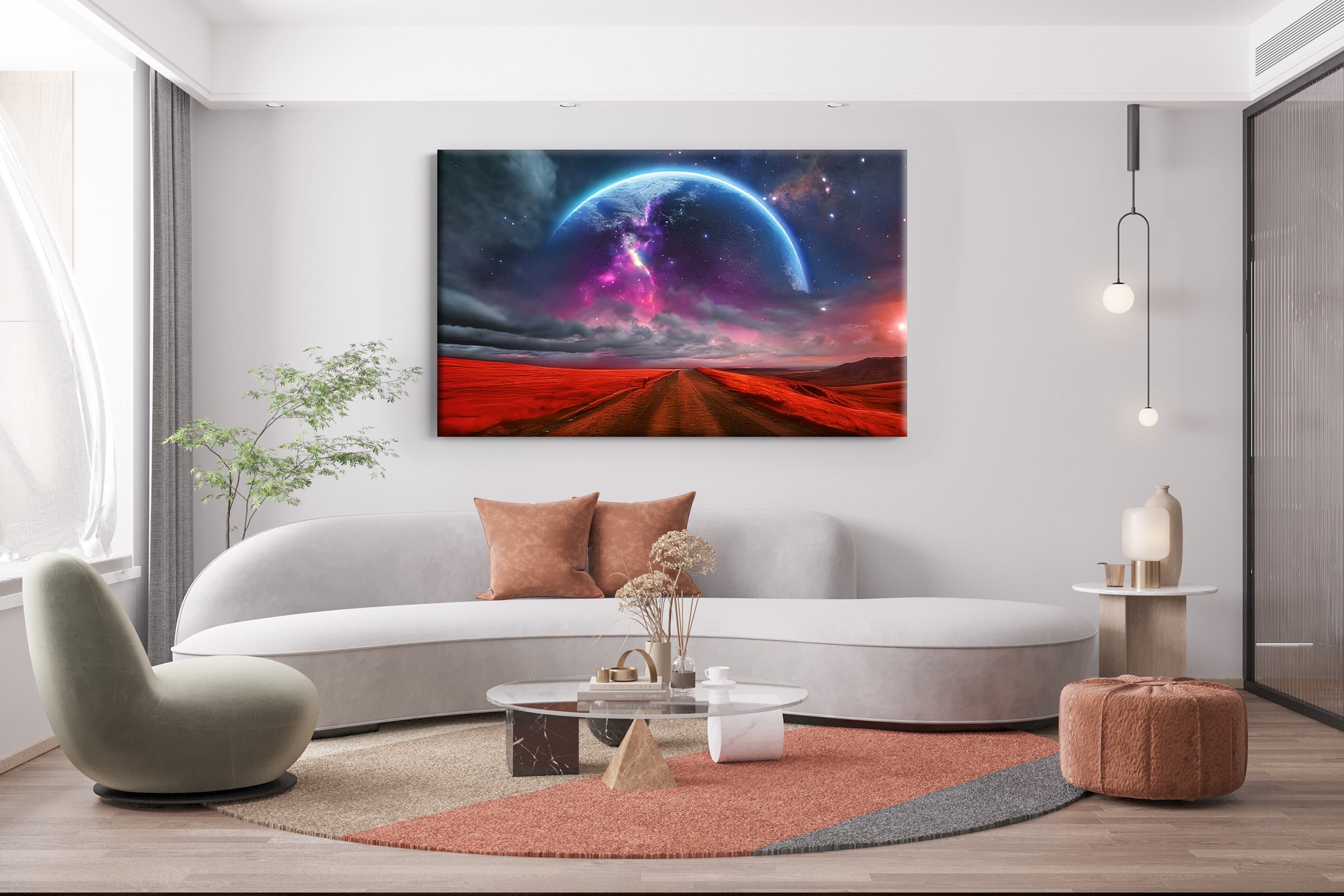 Purple Space Road Painting Artwork Canvas Print Giclee