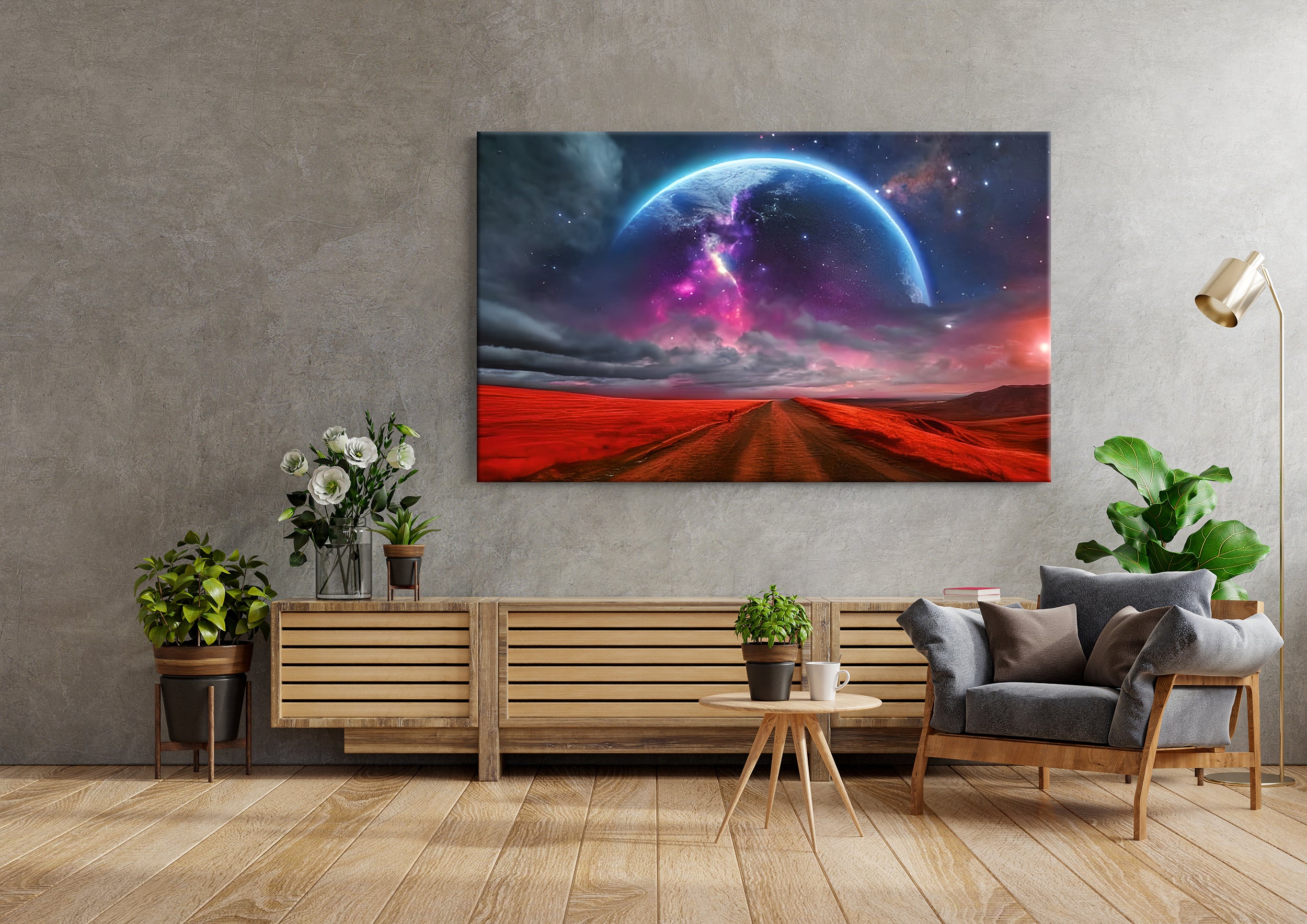 Purple Space Road Painting Artwork Canvas Print Giclee