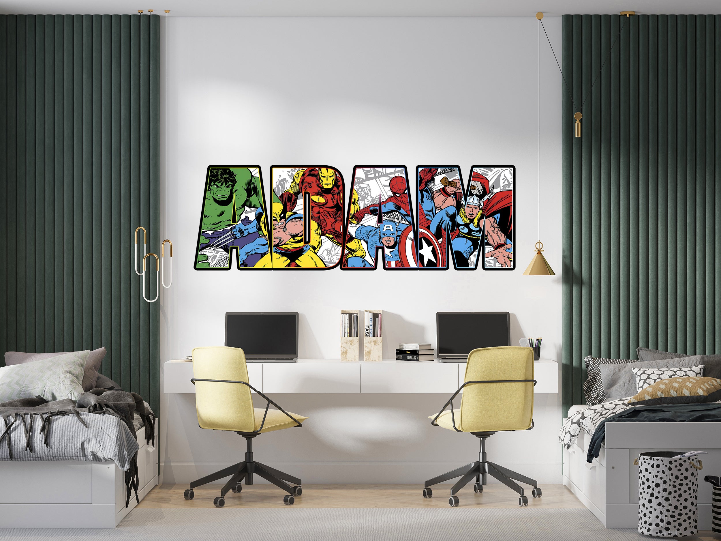 Marvel Avengers Superheroes Personalized Custom Name Wall Sticker Decal Vinyl Mural Comics