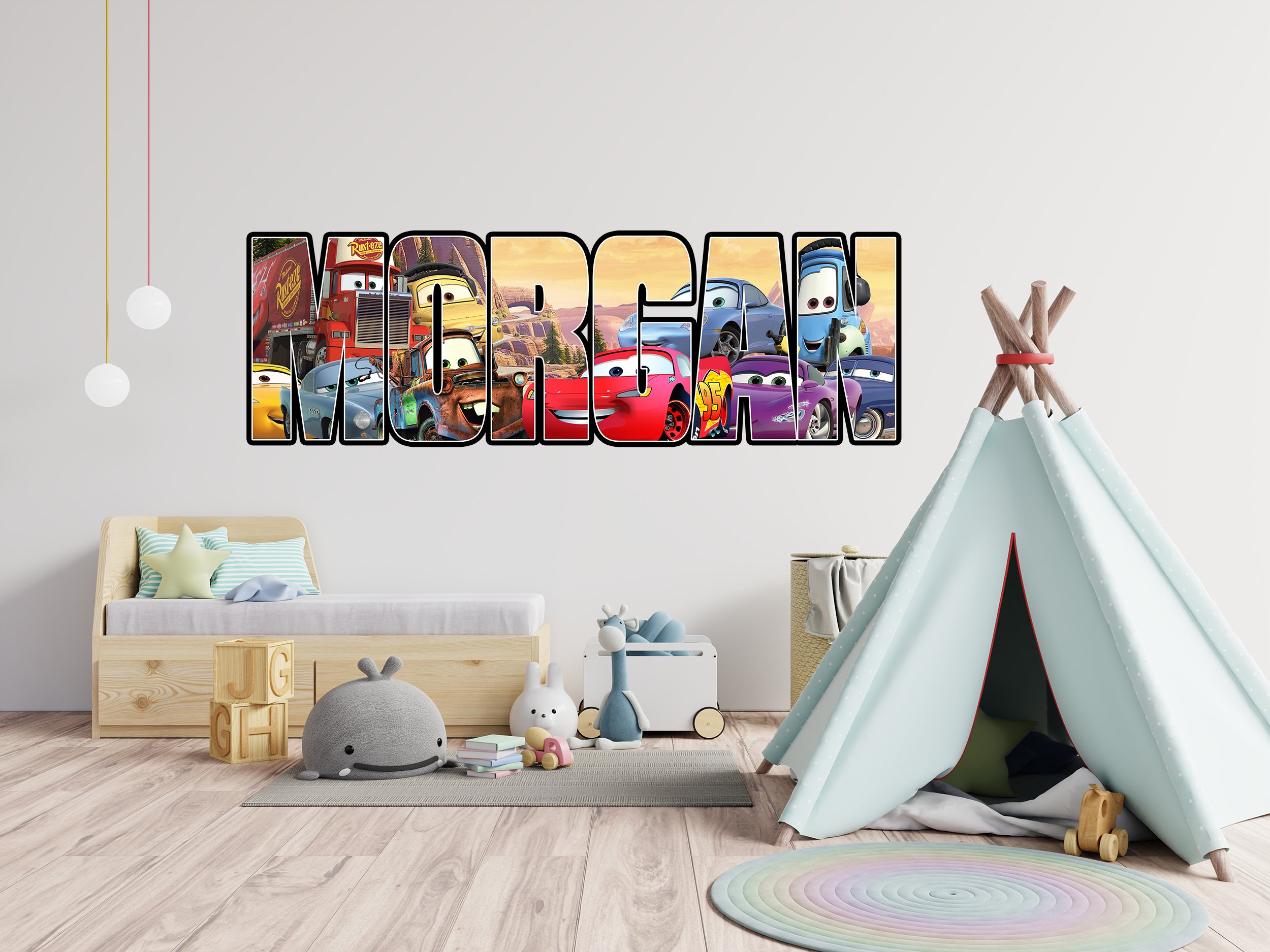 Cars Movie Lightning Mcqueen Personalized Custom Name Wall Sticker Decal