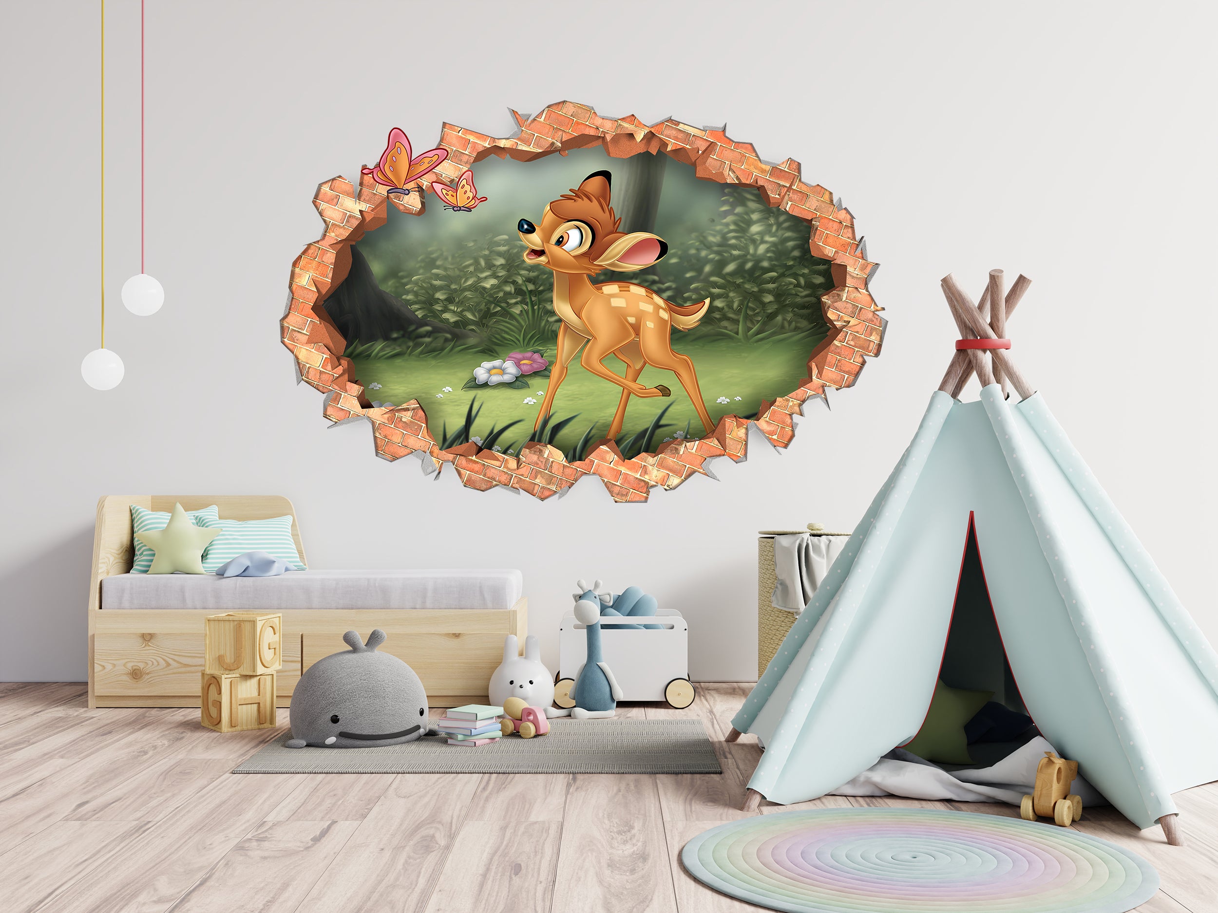 Bambi Wall Sticker 3D Brick Wall Smashed Hole Effect Decal