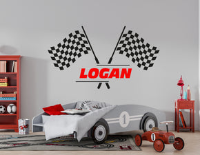 Flags Name Wall Sticker Racing Checkered Flag Stickers for Kids  Personalized Custom Name Decal