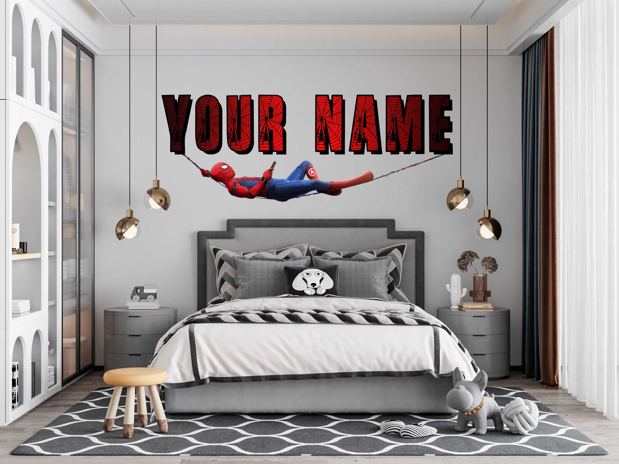 Spiderman Hanging Super Heroes Personalized Custom Name Wall Sticker Decal