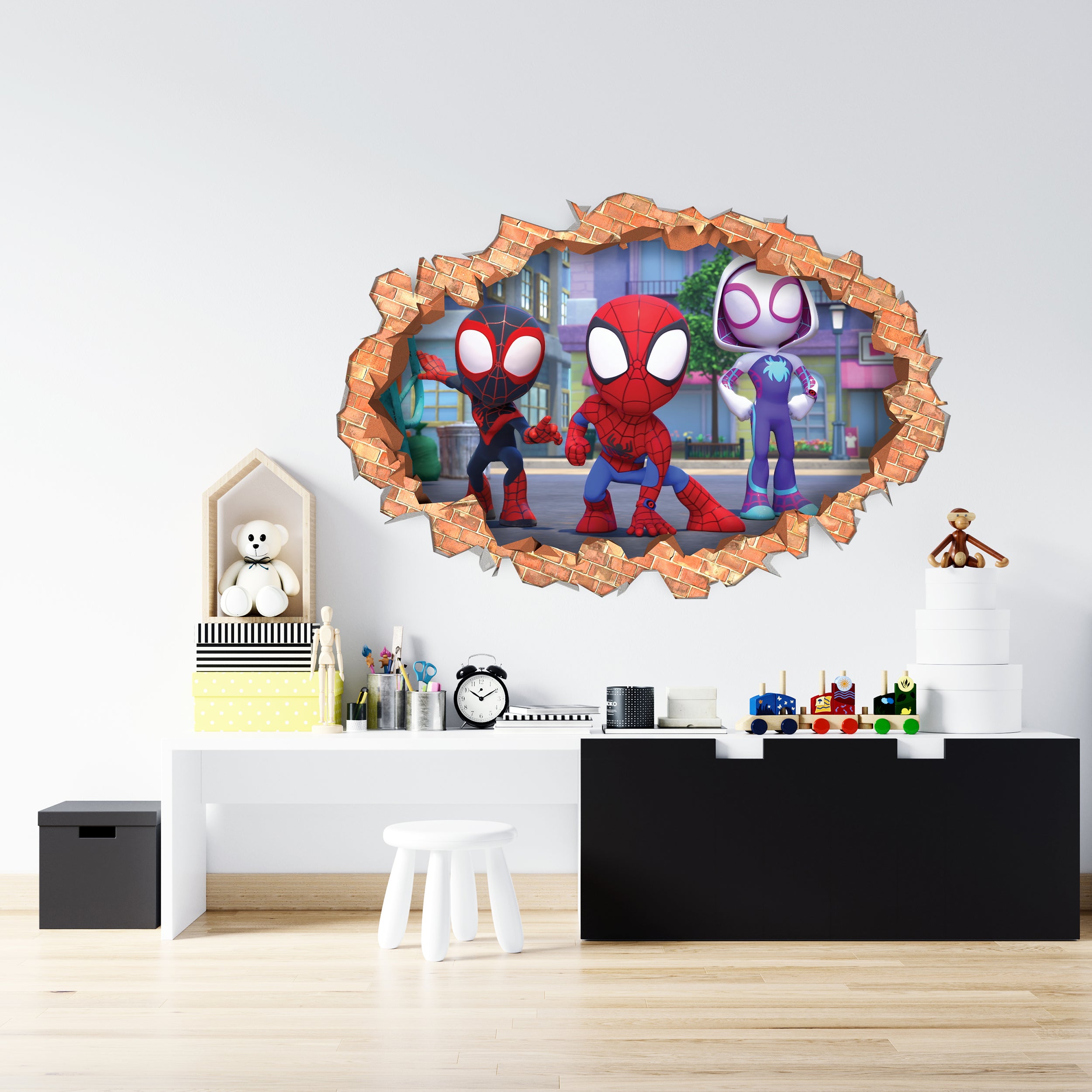 Spidey And His Amazing Friends Wall Sticker 3D Brick Wall Smashed Hole Effect Decal 03