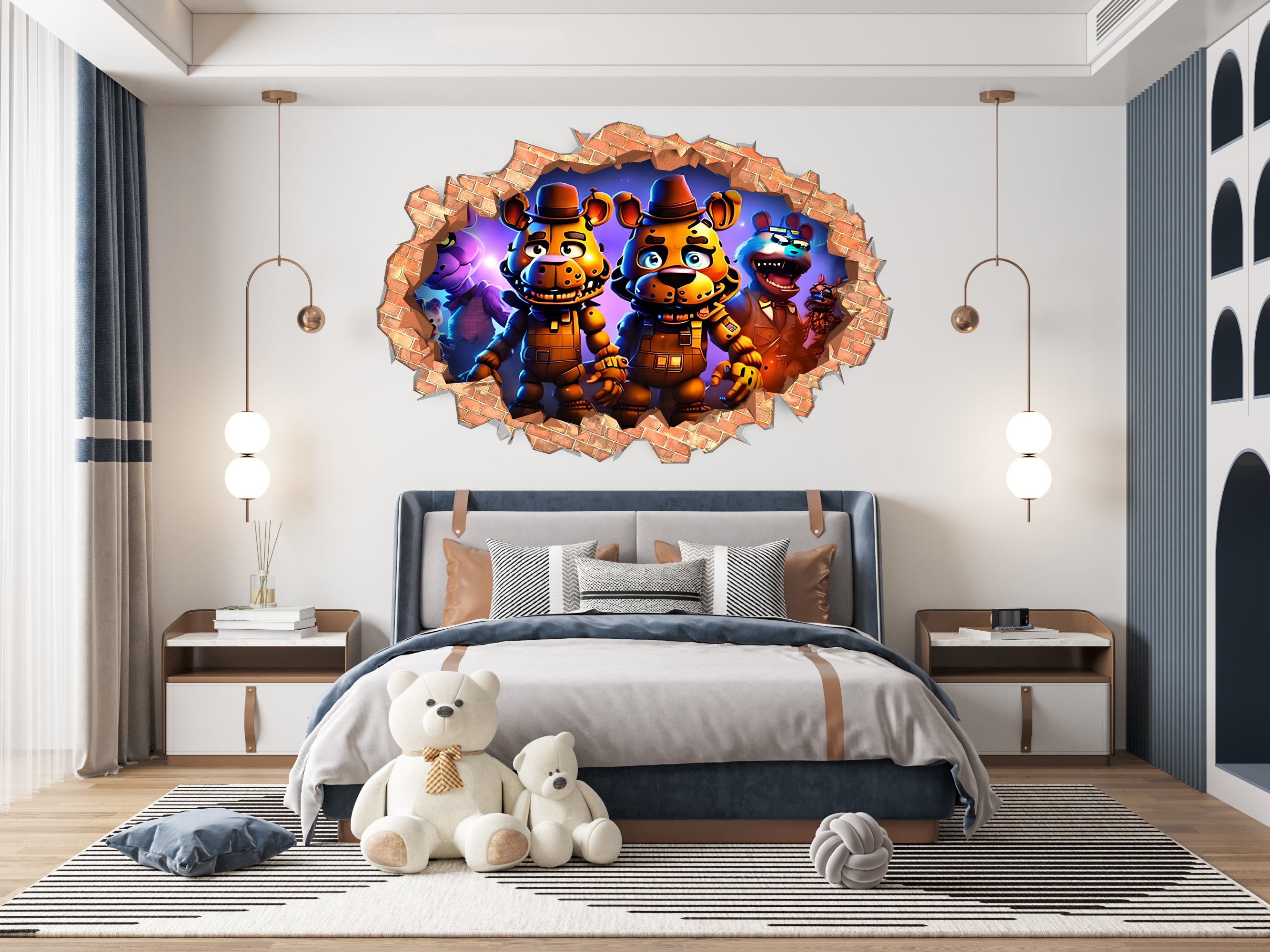 Five Nights At Freddy's Wall Sticker 3D Brick Wall Smashed Hole Effect Decal