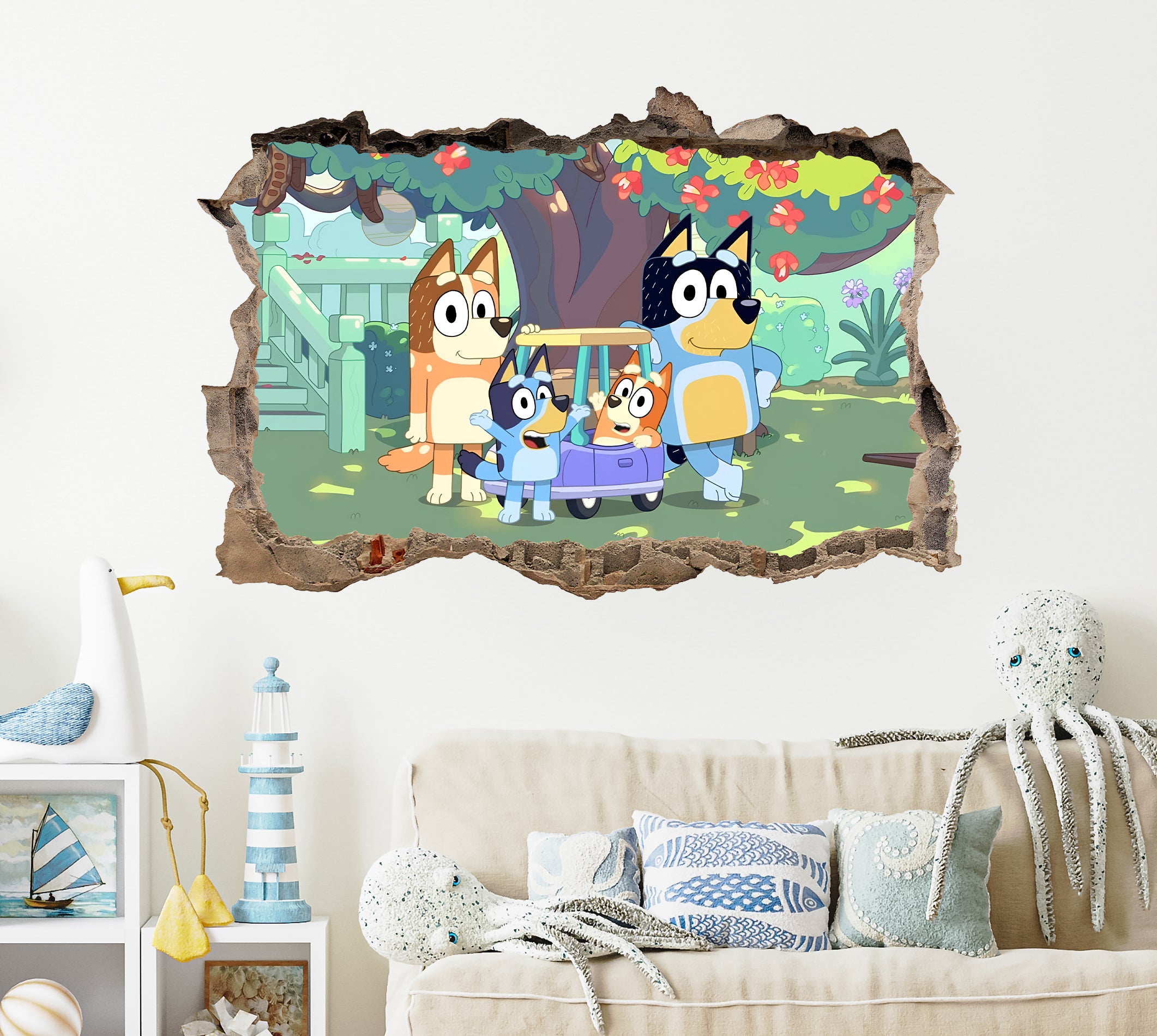 Bluey 3D Hole in The Wall Effect Wall Decal Wall Sticker Art