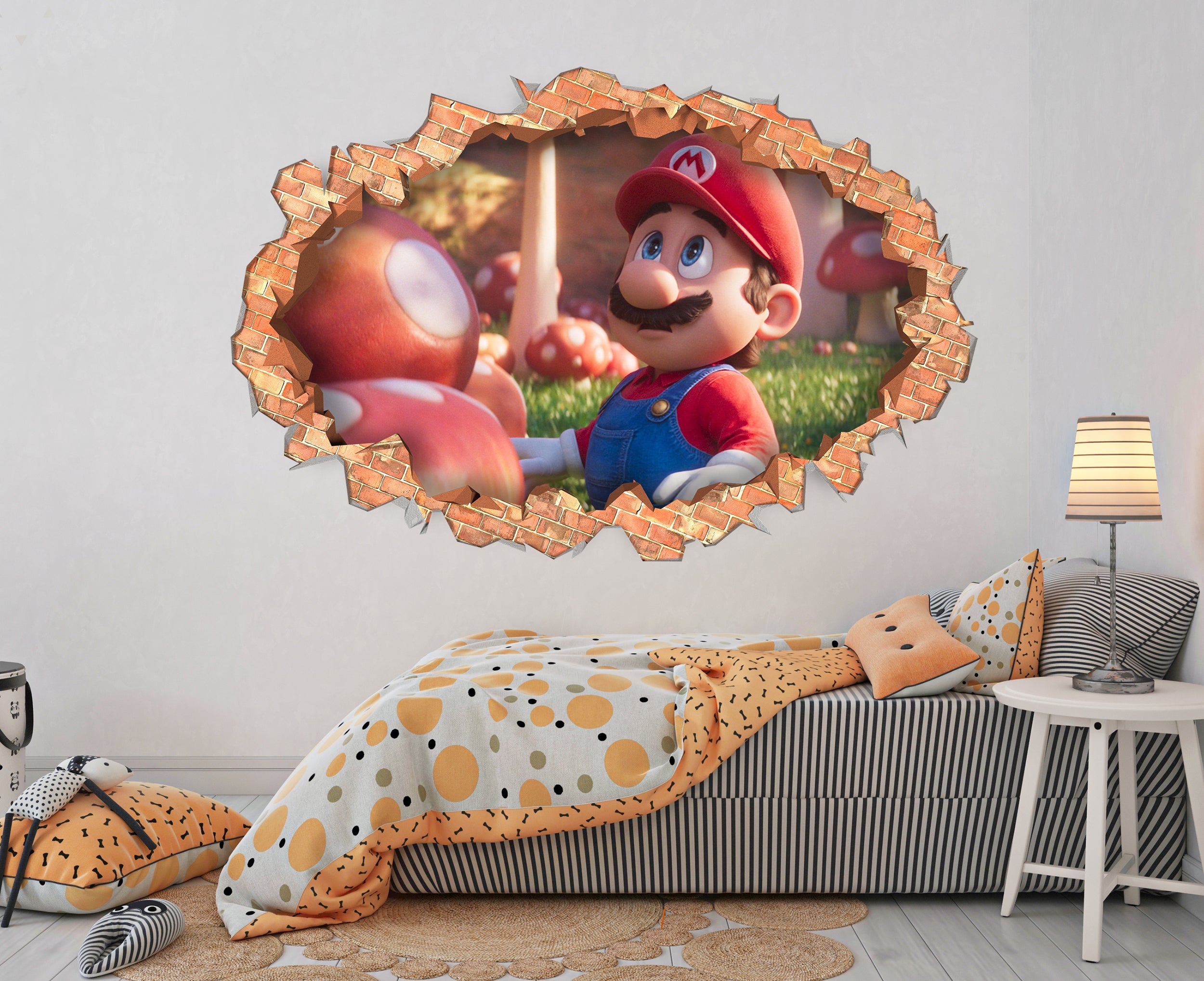 Super Mario Bros Wall Sticker 3D Brick Wall Smashed Hole Effect Decal