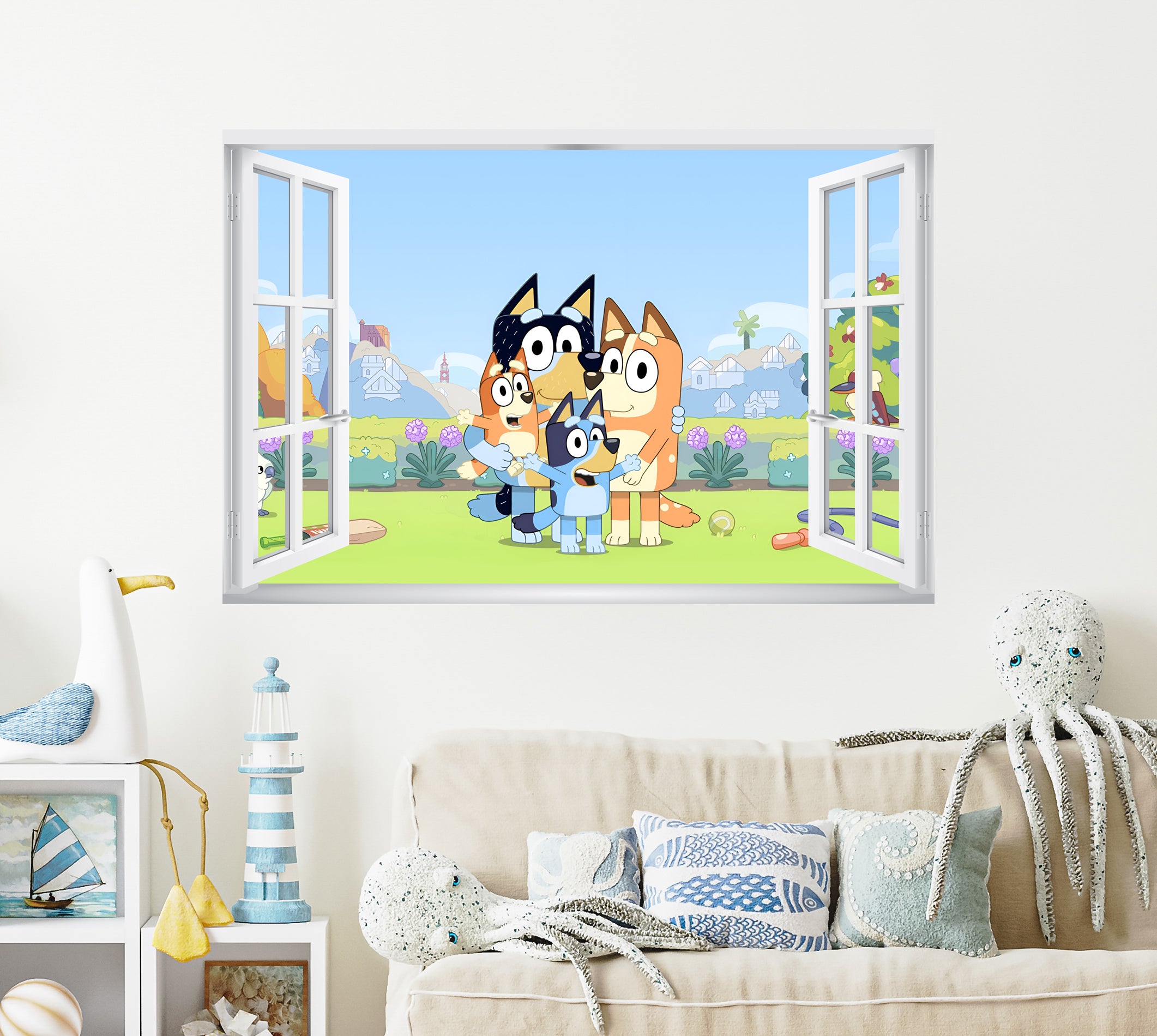 Bluey 3D Window Wall Sticker Decal Home Decor Mural Wall Art