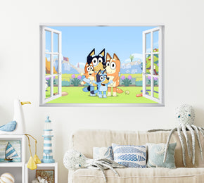 Bluey 3D Window Wall Sticker Decal Home Decor Mural Wall Art