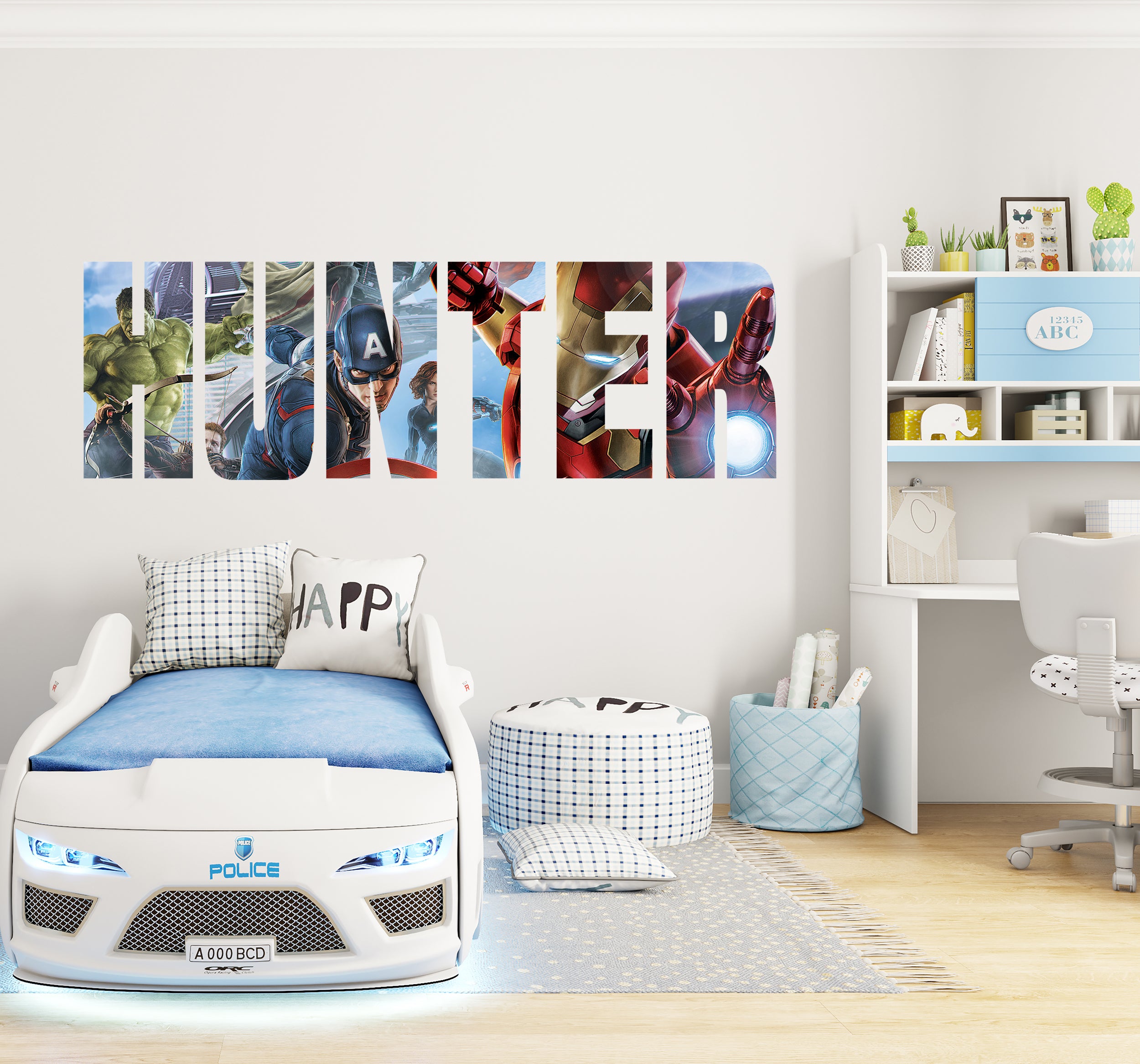 Marvel Avengers Super Heroes Personalized Custom Name Wall Sticker Decal 02