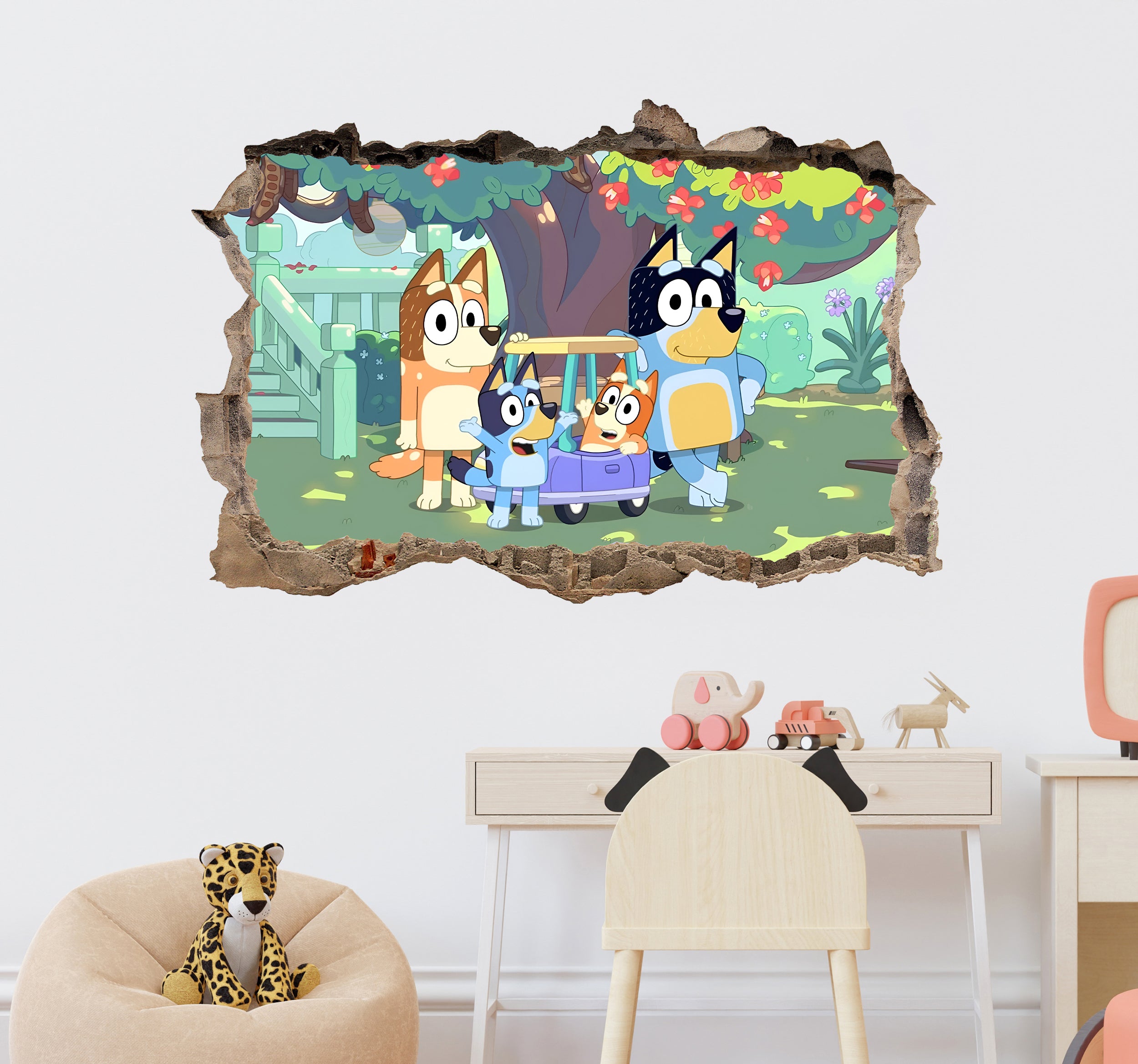 Bluey 3D Hole in The Wall Effect Wall Decal Wall Sticker Art